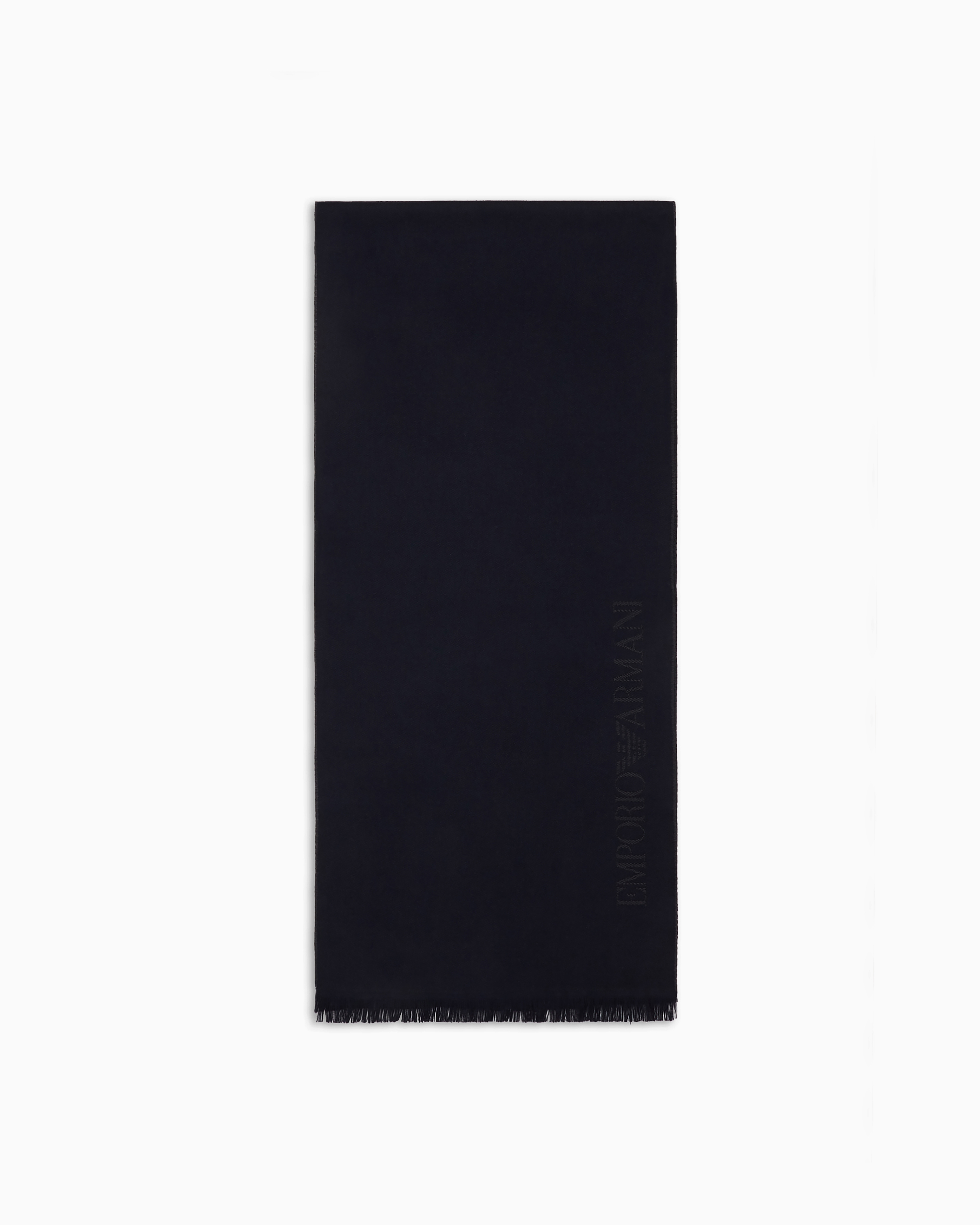 Emporio Armani Men's Navy Blue Logo Scarf In Jacquard Wool With Fringes Essential