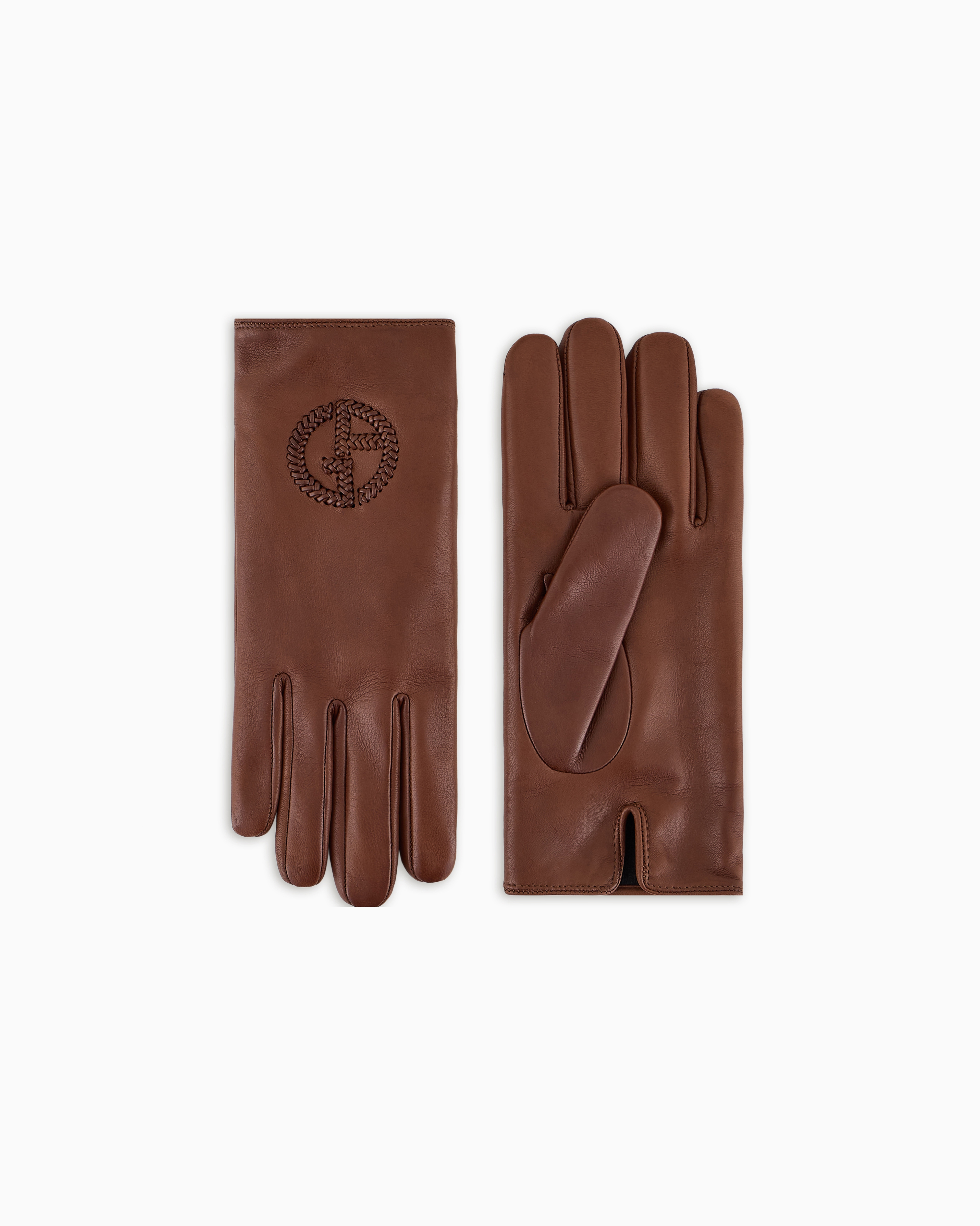 Giorgio Armani Brown Nappa Leather Gloves With Embroidered Logo