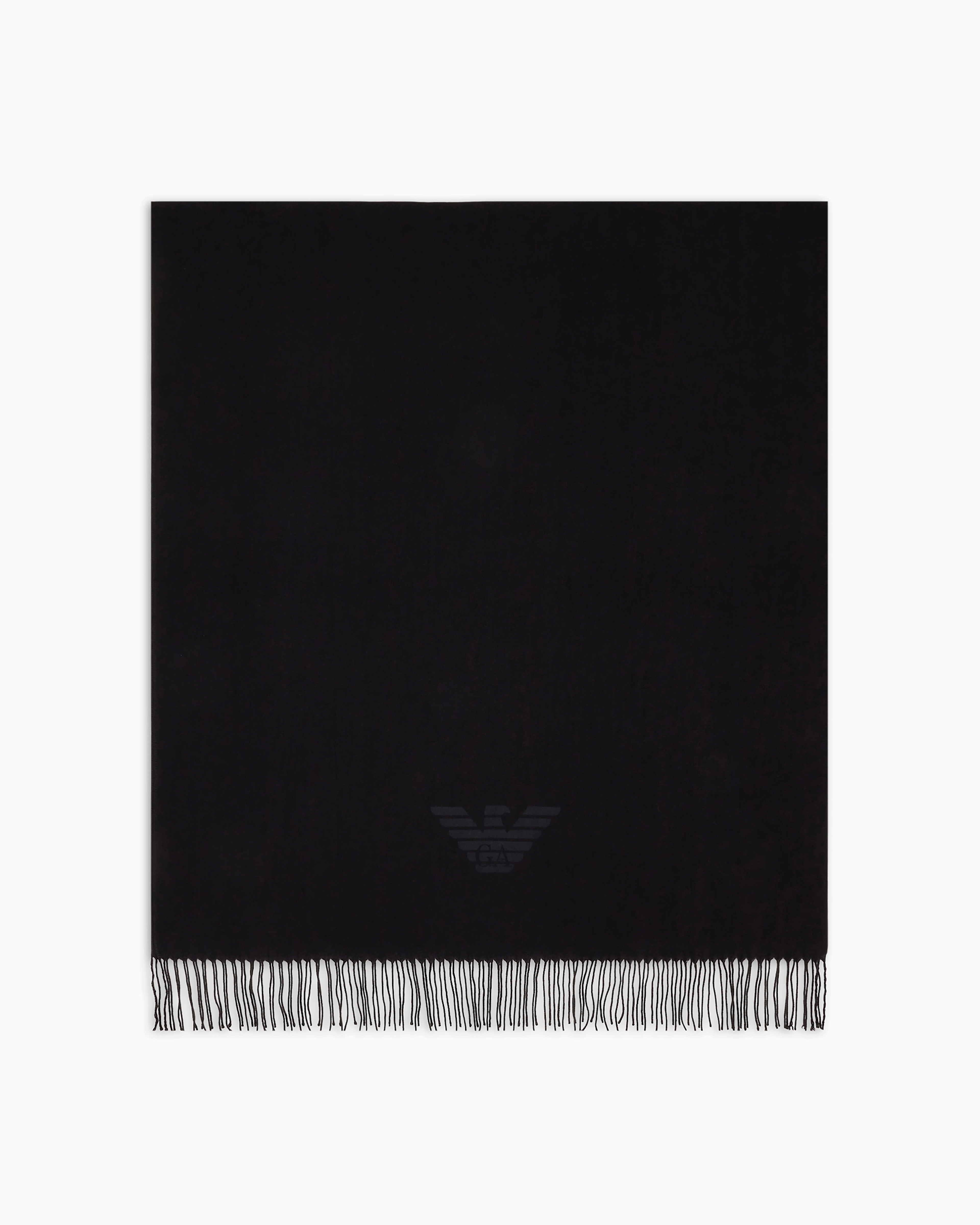 Emporio Armani Black Fringed Scarf With Eagle Print