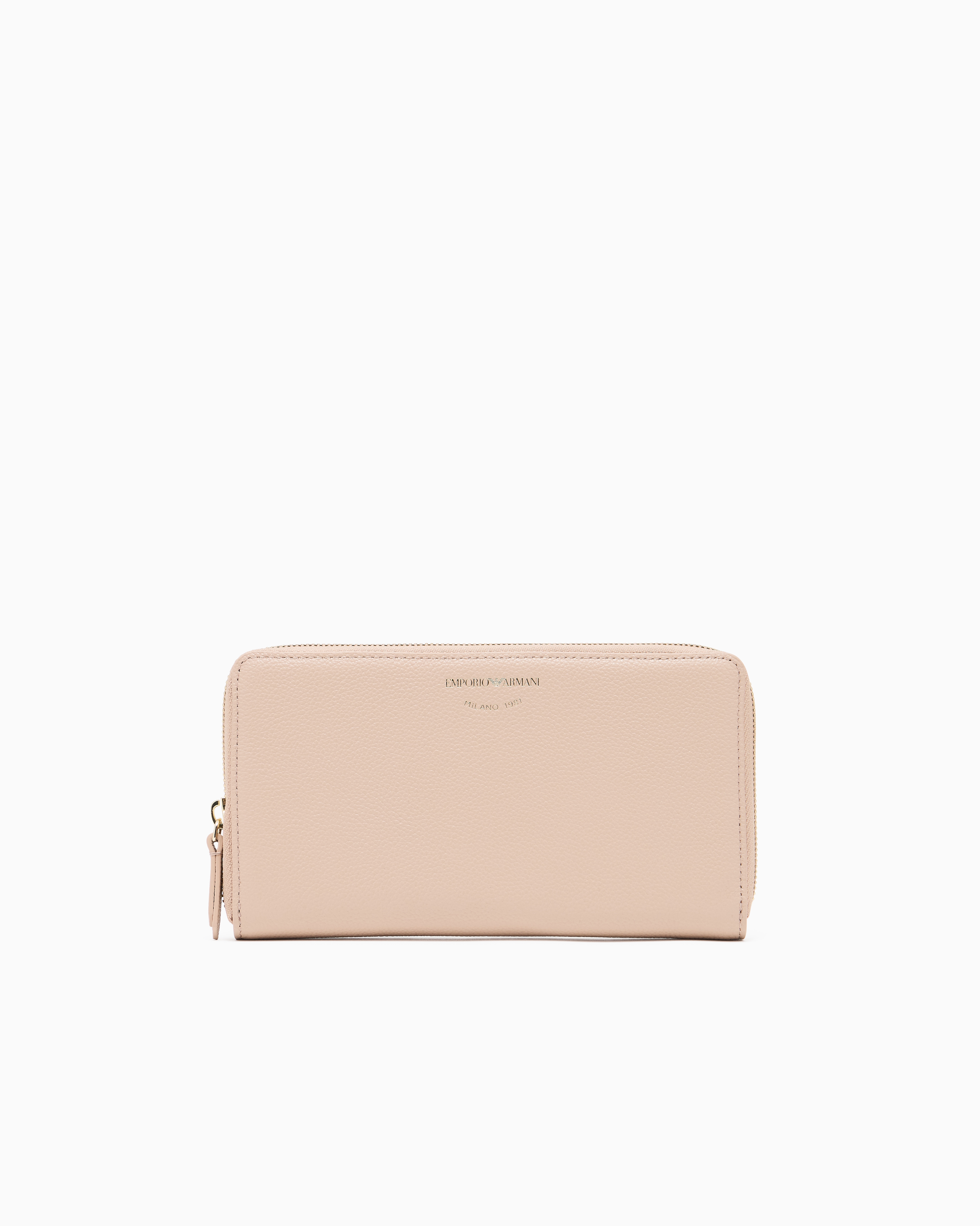 Emporio Armani Beige Wallet In Pebbled Leather With A Zip Around Closure