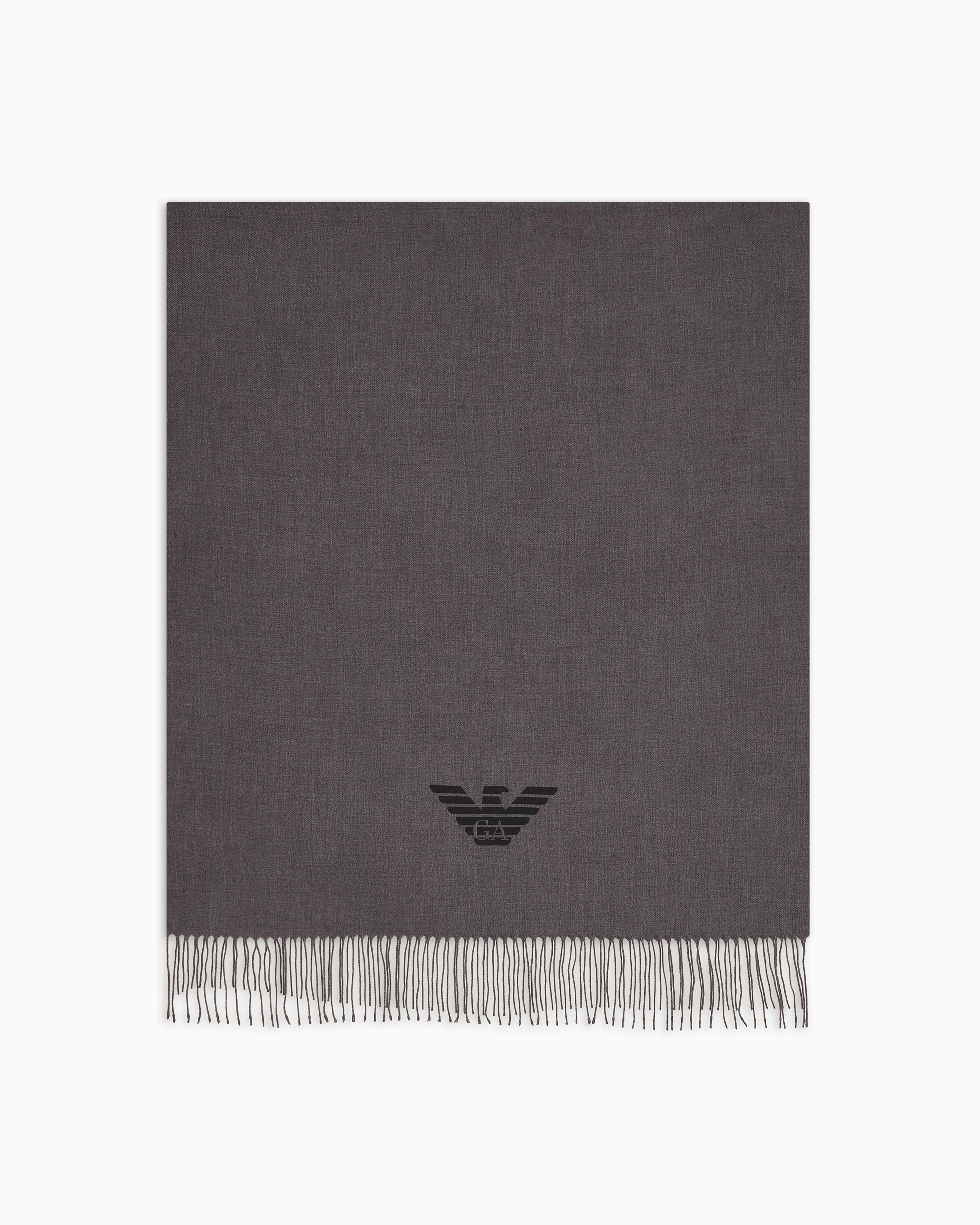 Emporio Armani Men's Grey Fringed Scarf With Eagle Print