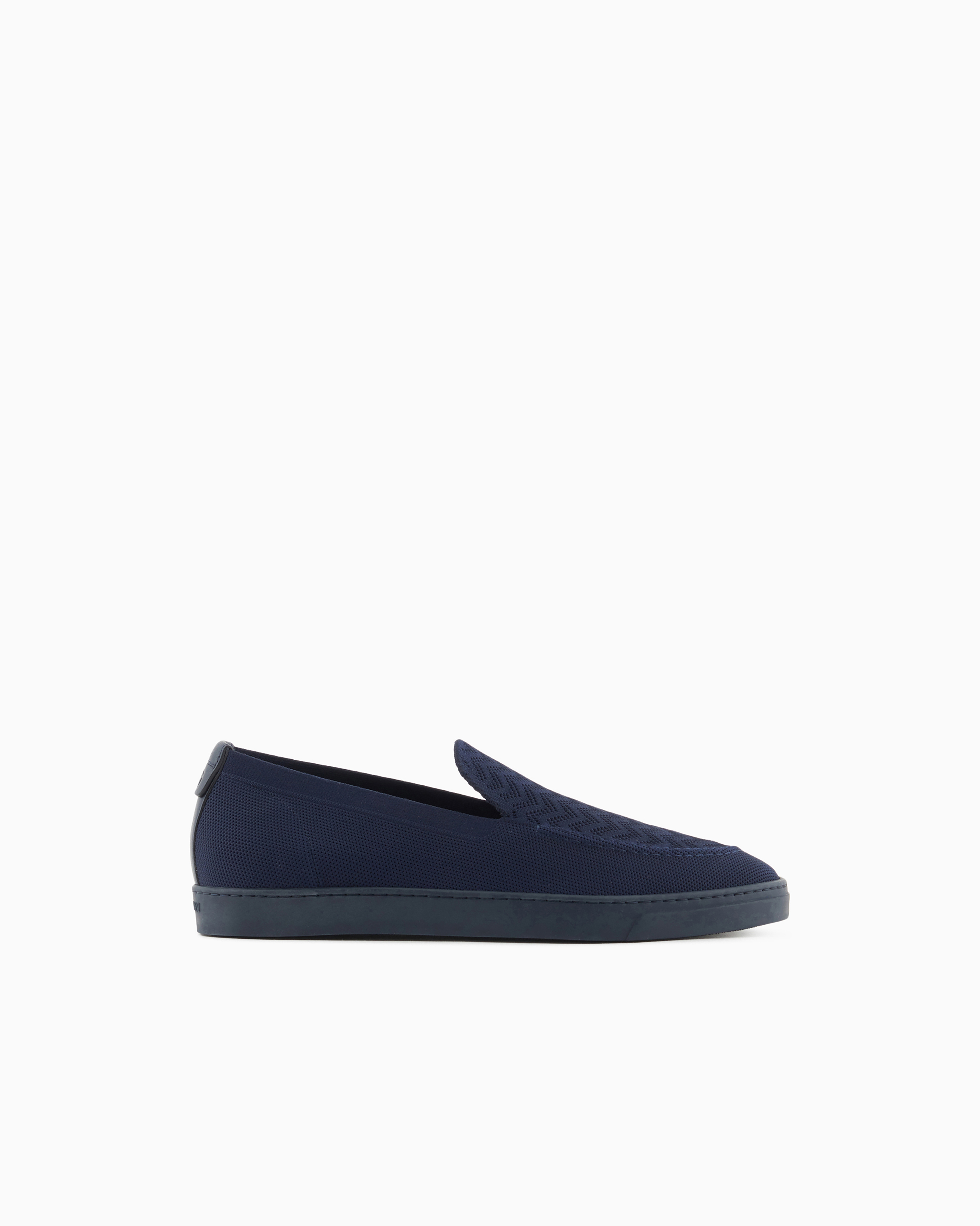 Giorgio Armani Navy Blue Slip Footwear In Knit With Jacquard Chevron Pattern