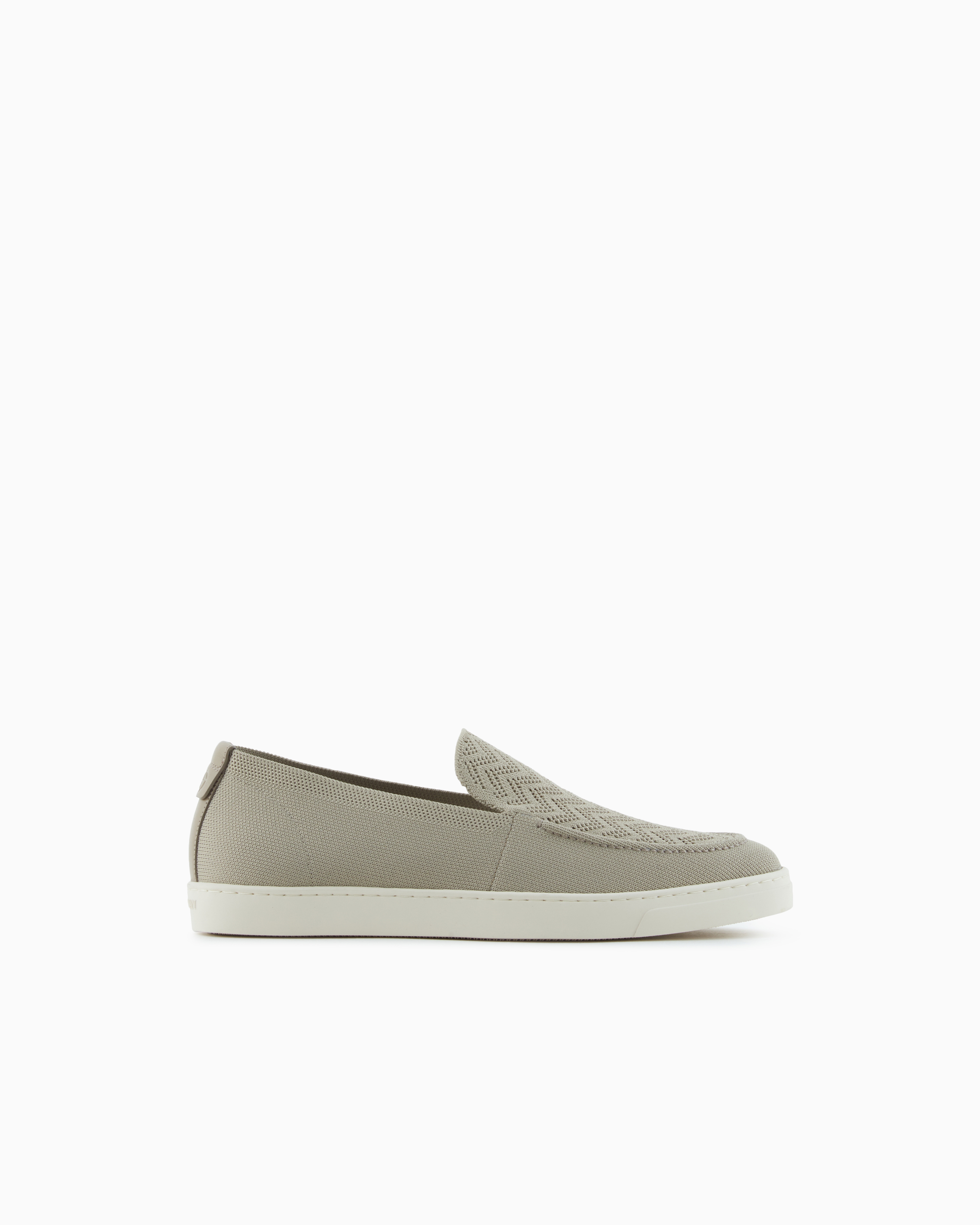 Giorgio Armani Beige Slip Footwear In Knit With Jacquard Chevron Pattern