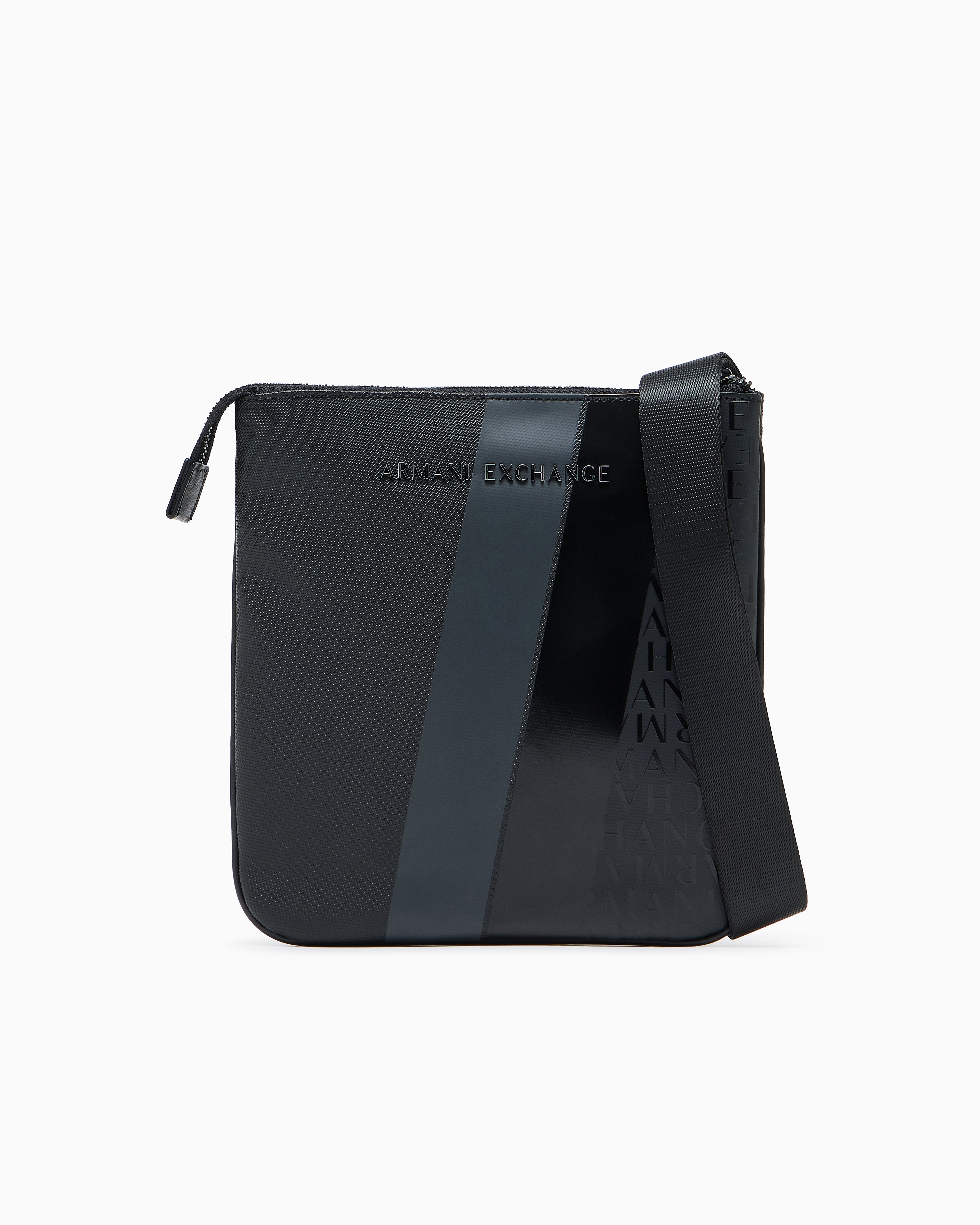 Armani Exchange Black Monogram And Stripe Flat Shoulder Bag