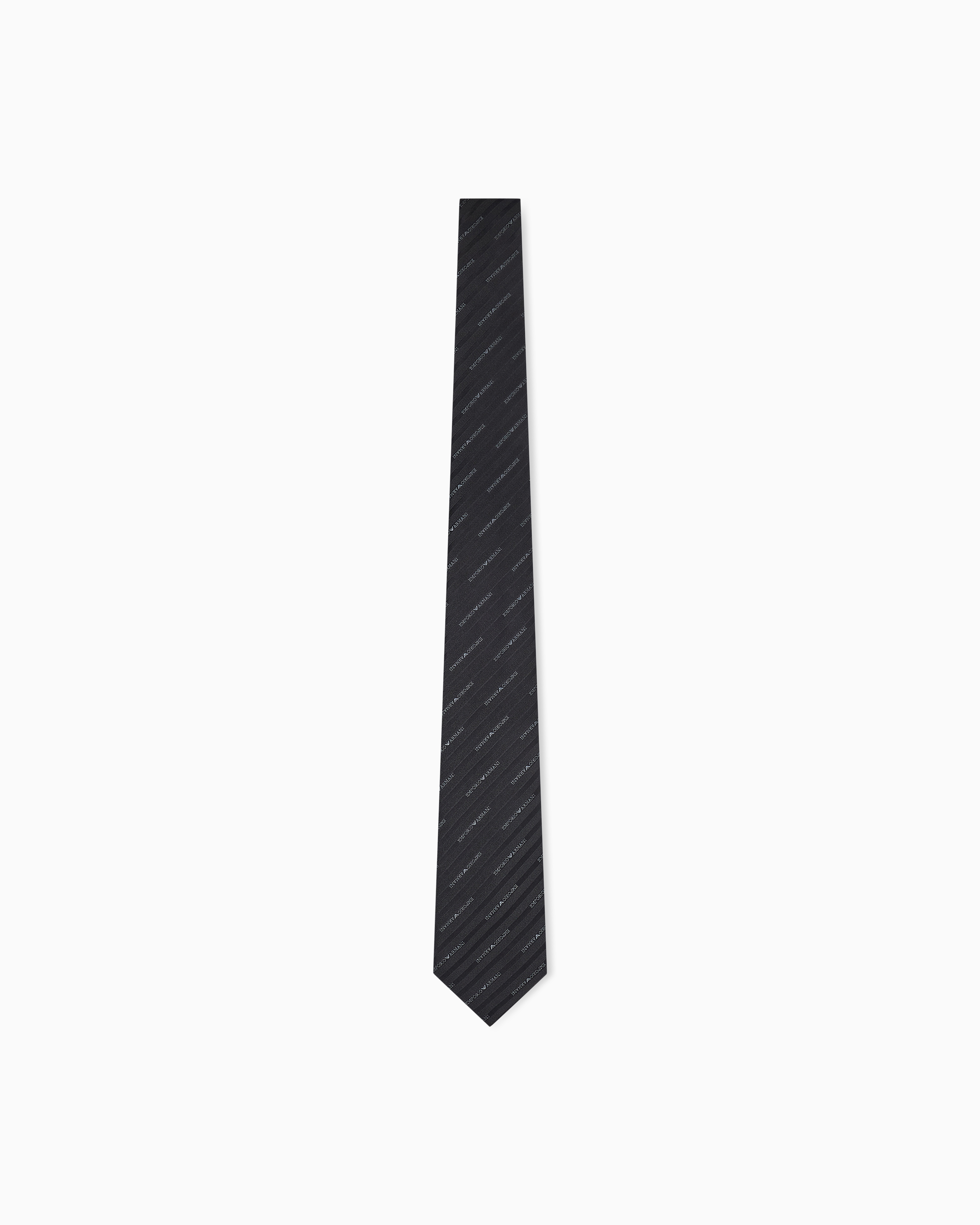 Emporio Armani Men's Black Pure Silk Tie With All-Over Jacquard Logo