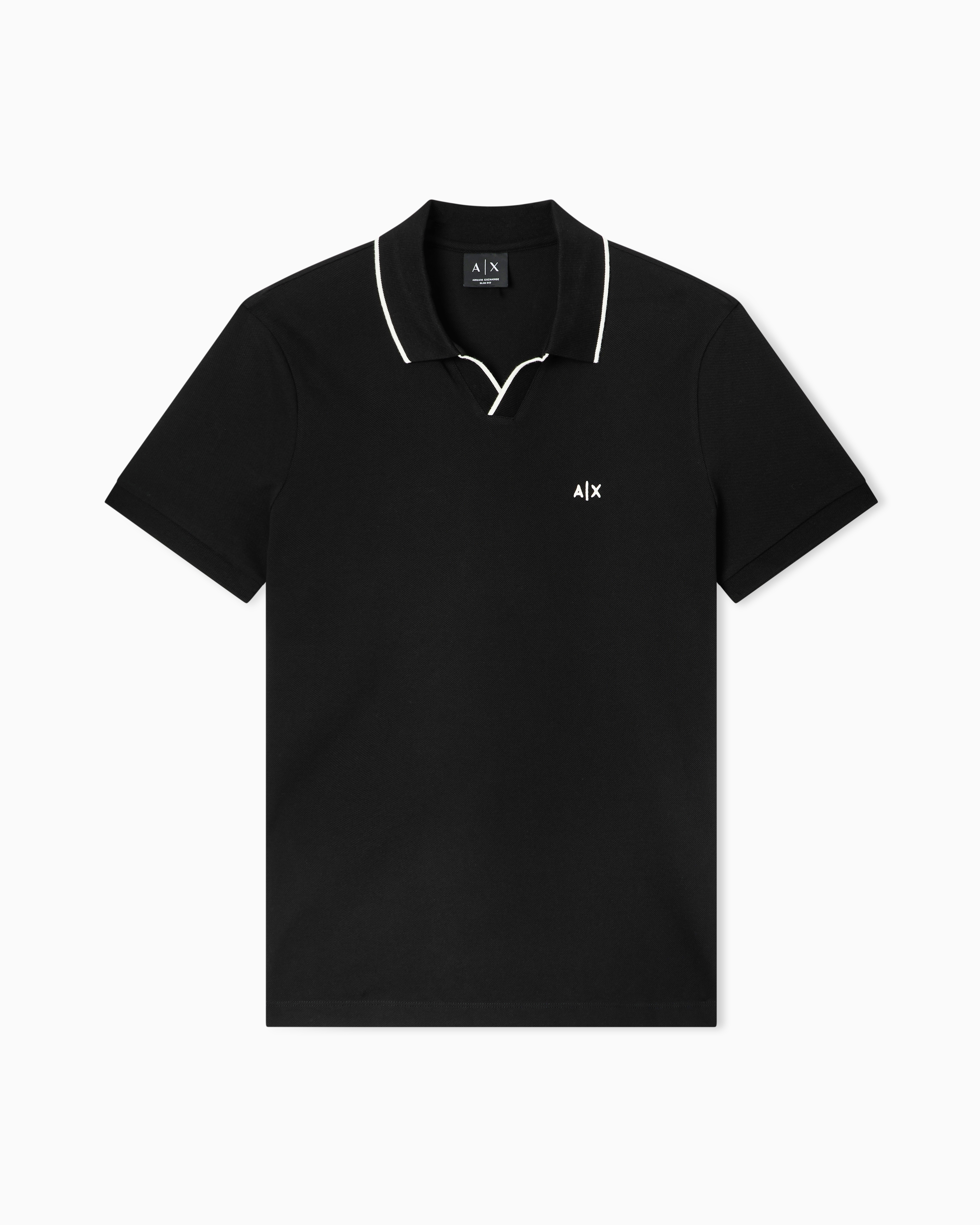 Armani Exchange Black Classic Polo Shirt In Breathable Cotton Piqué