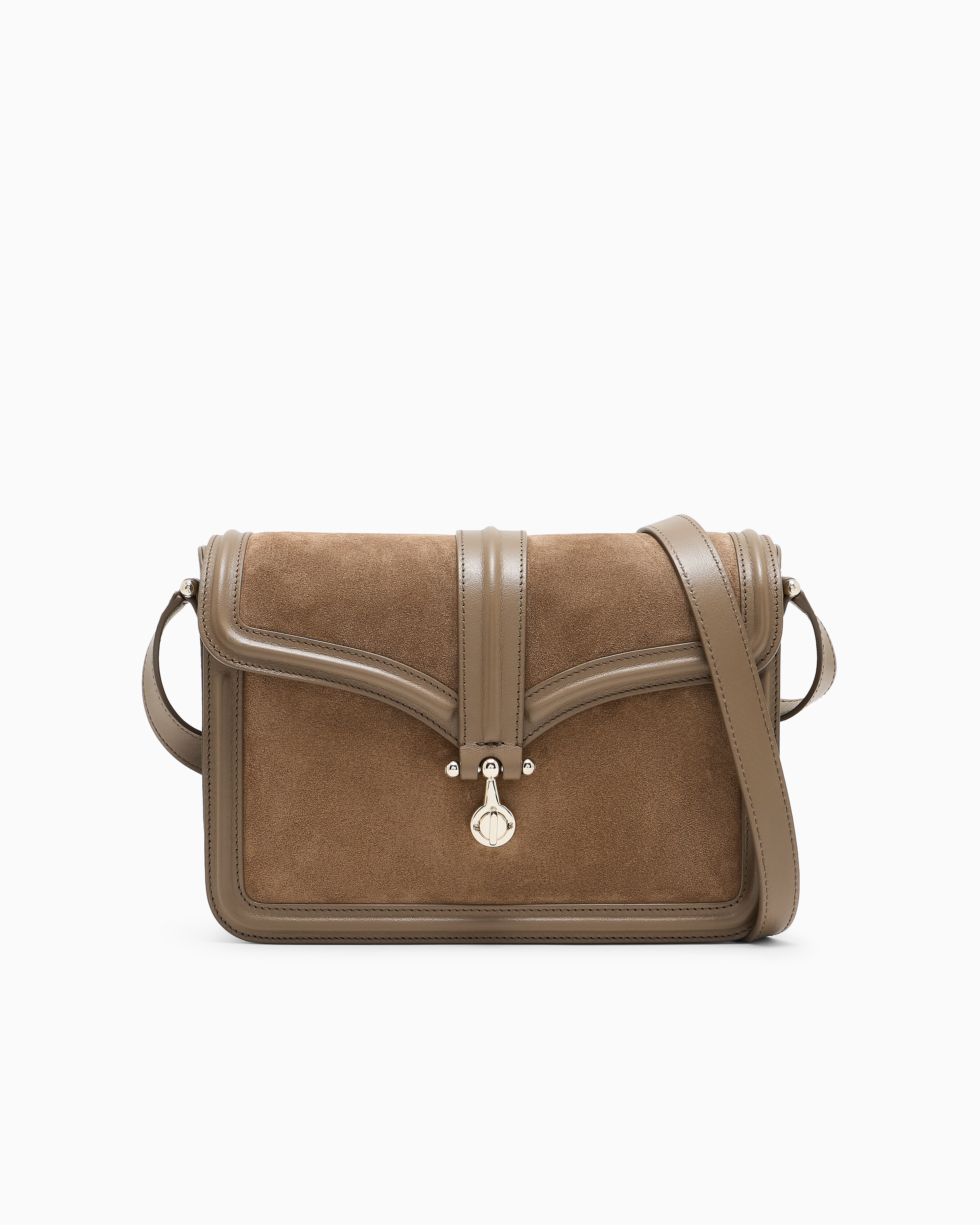 Giorgio Armani Camel Crossbody Bag In Suede And Smooth Leather