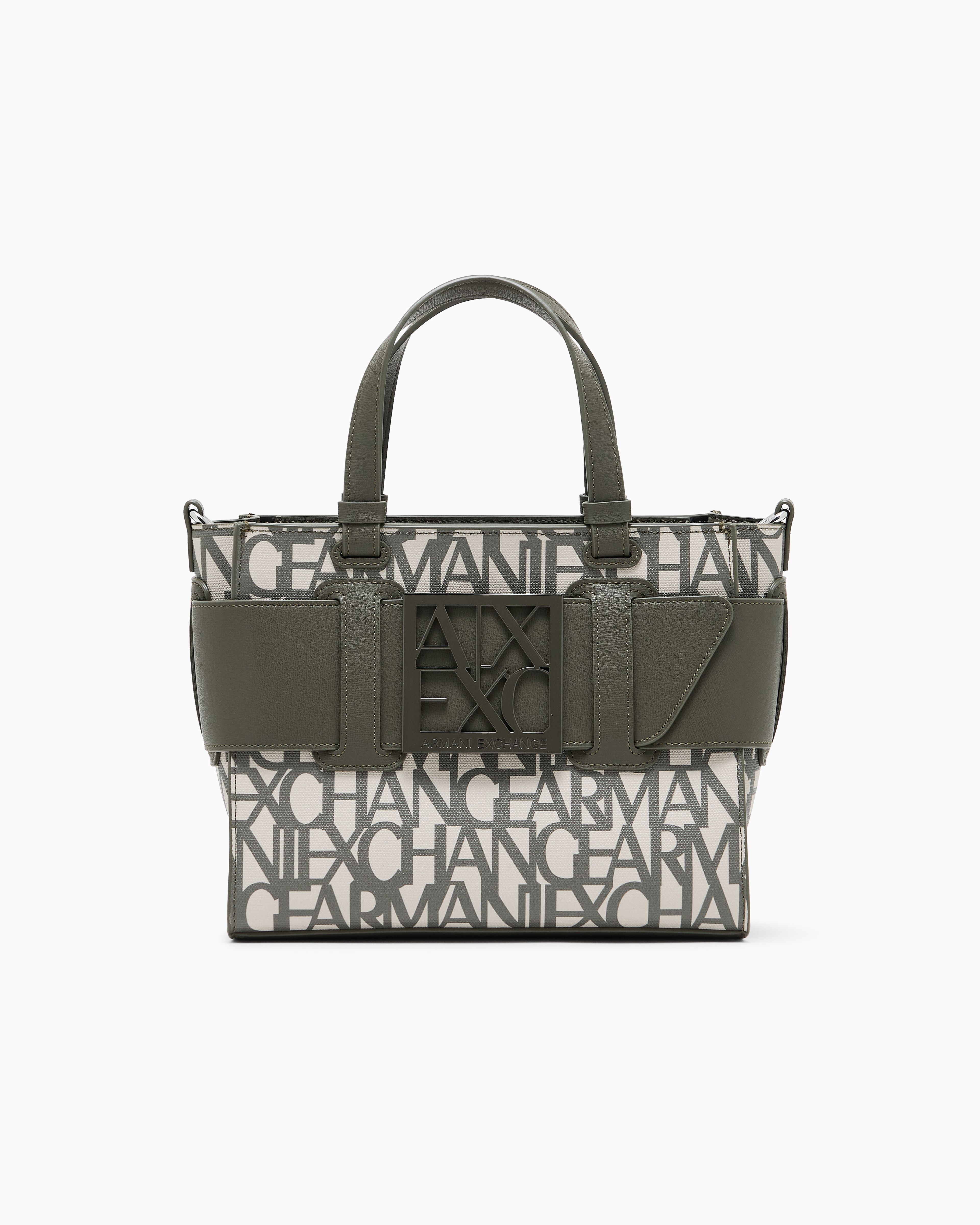 Armani Exchange Green Shopping Bag With Monogram