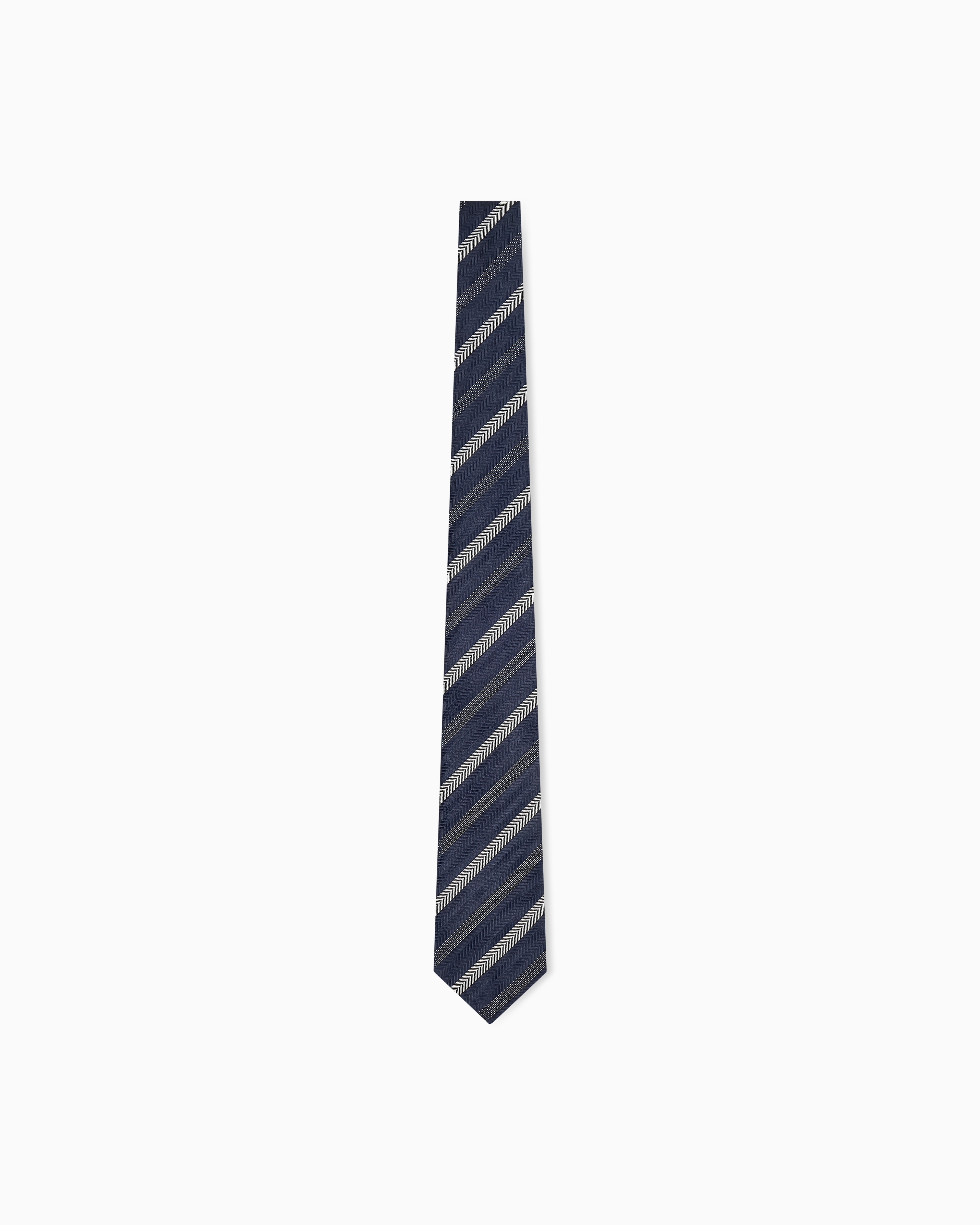 Emporio Armani Navy Blue Pure Silk Jacquard Stripe And Chevron Tie