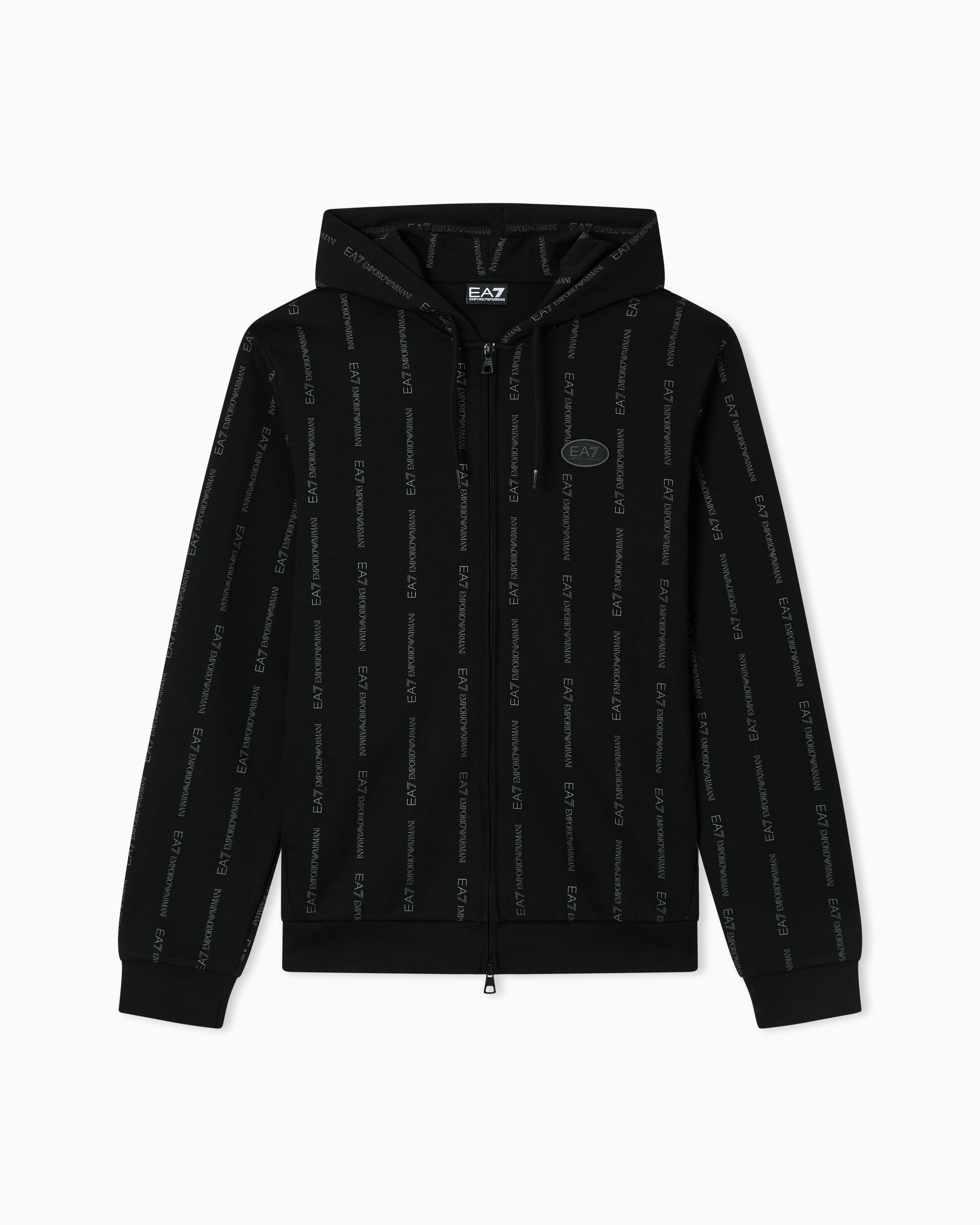 Ea7 Black Graphic Series Cotton-Blend Hooded Zip-Up Sweatshirt