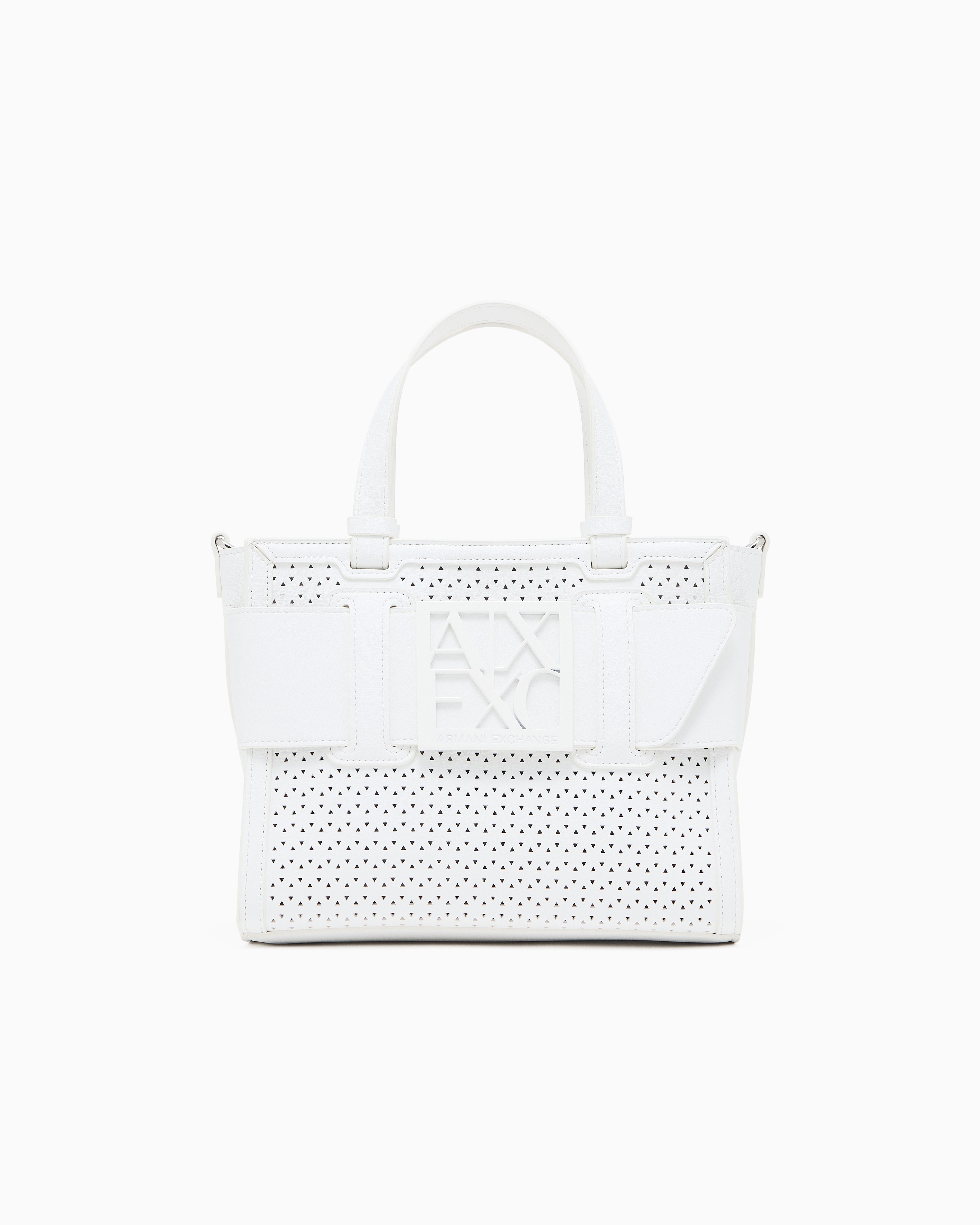 Armani Exchange White Shopper In Monochrome Technical Fabric