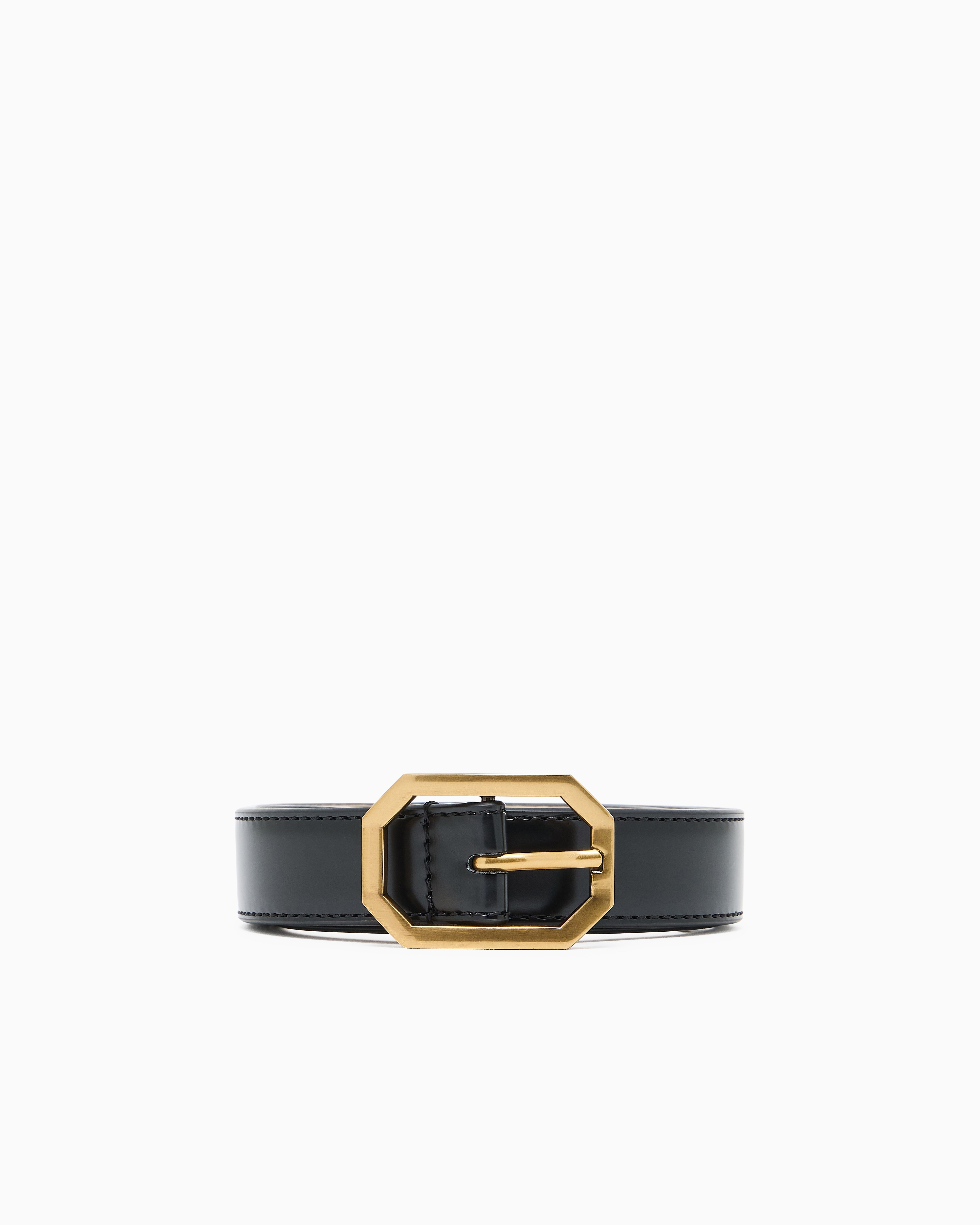 Emporio Armani Black Belt With Gold Buckle