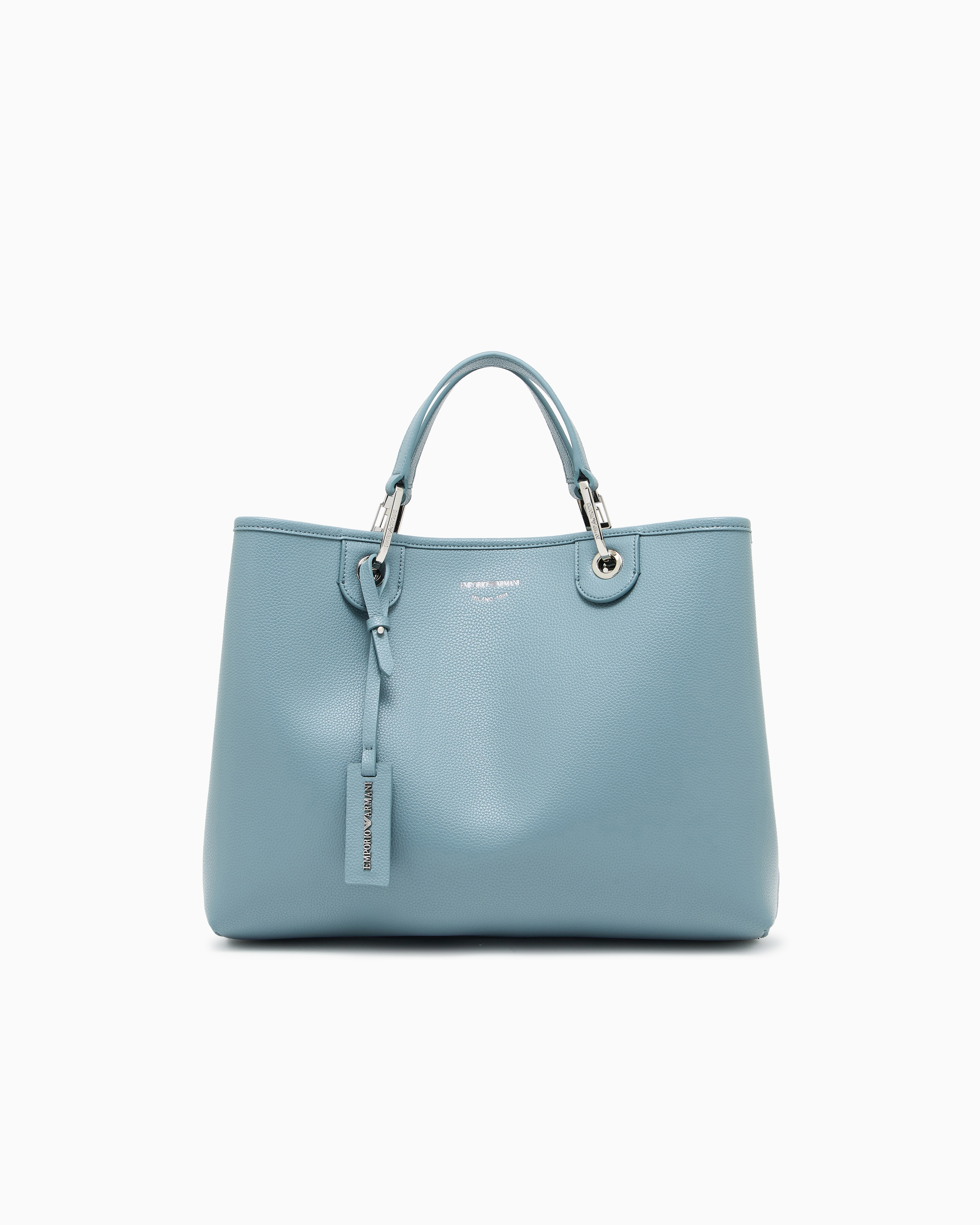 Emporio Armani Light Blue Shopping Bag With A Pebbled Texture And Dual Top Handles