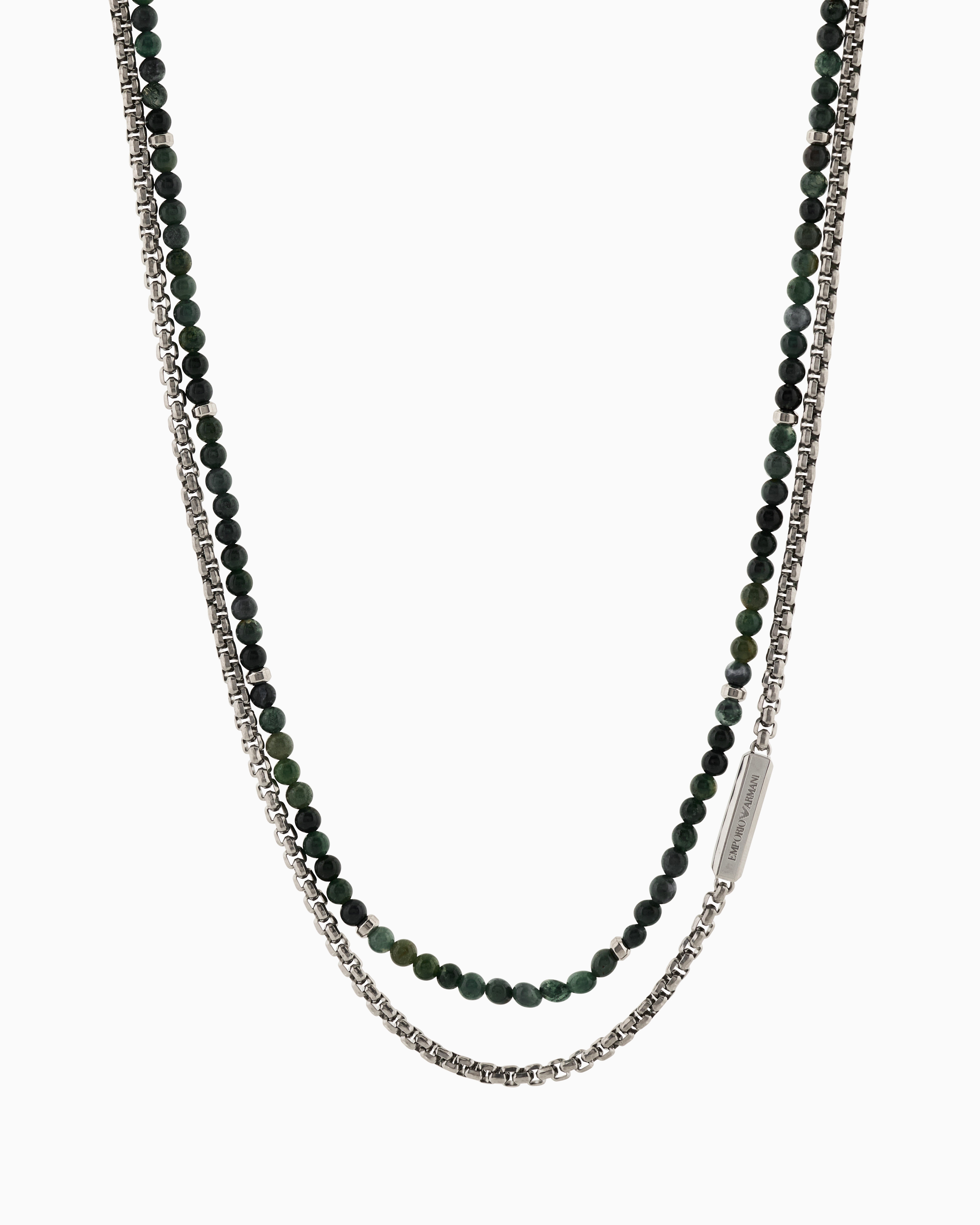 Emporio Armani Multicolored Grass Agate Stainless Steel Id Necklace