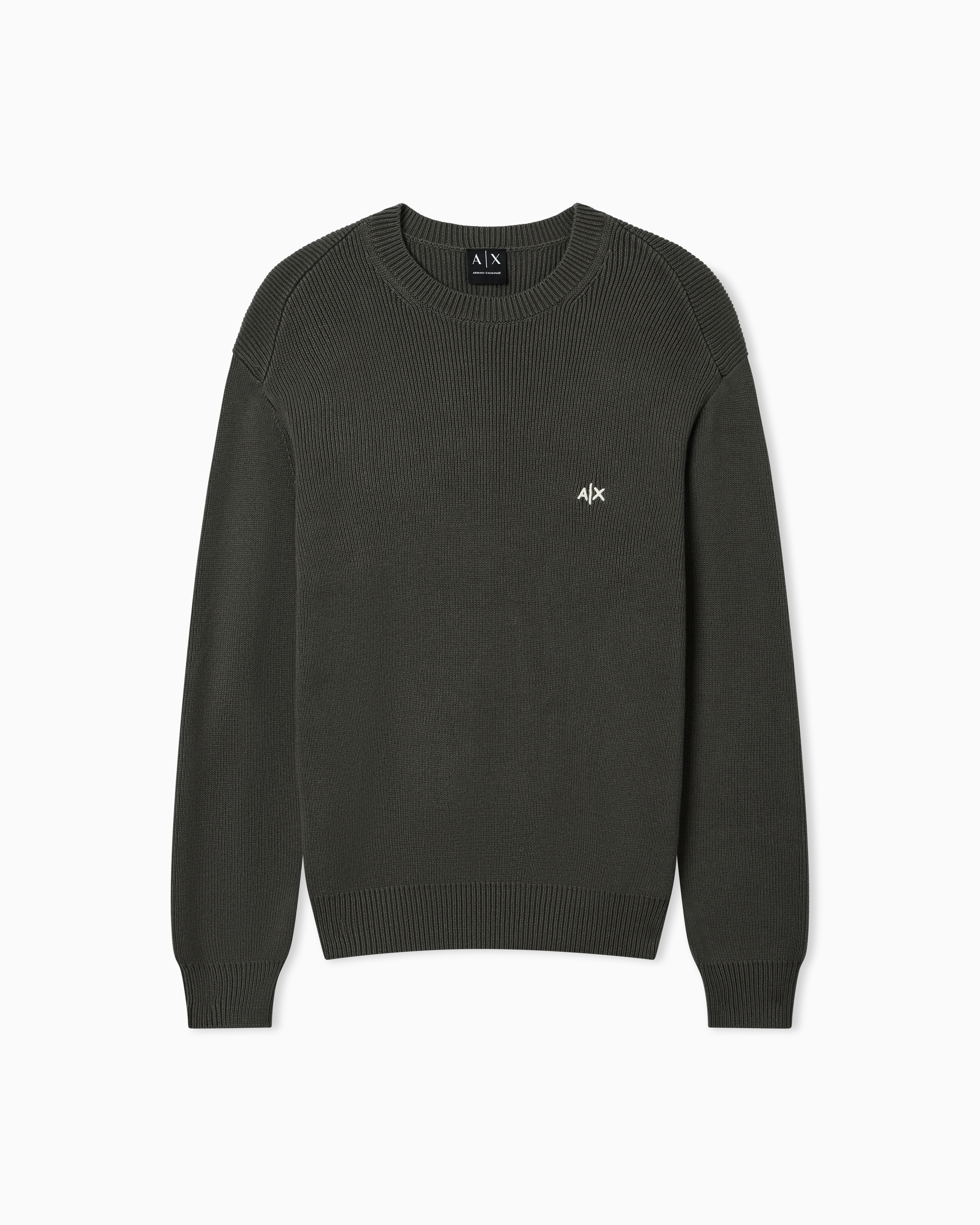 Armani Exchange Grey Crew Neck Sweater With Embroidered Logo