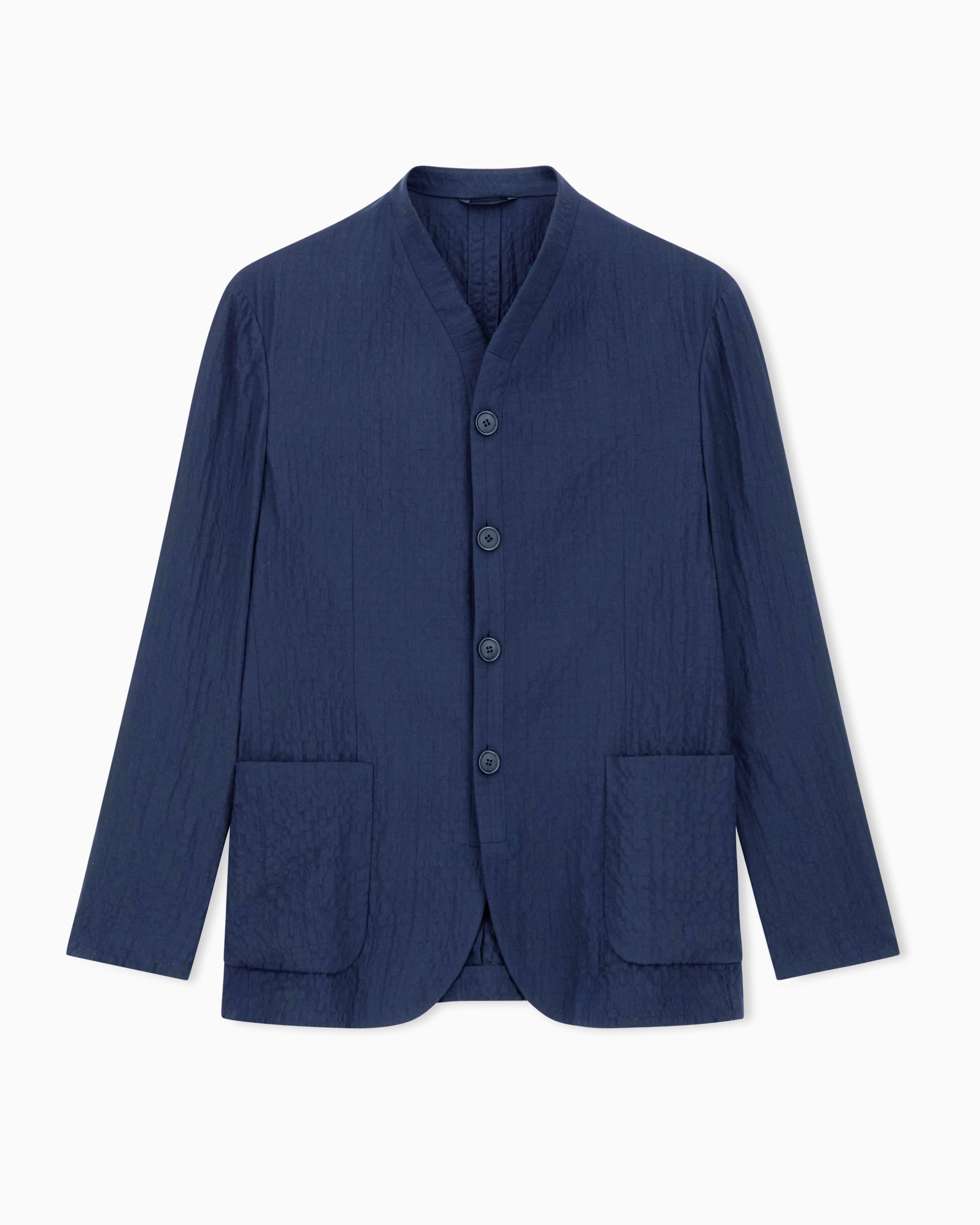 Giorgio Armani Navy Blue Single-Breasted Jacket In Lyocell And Silk Froissé