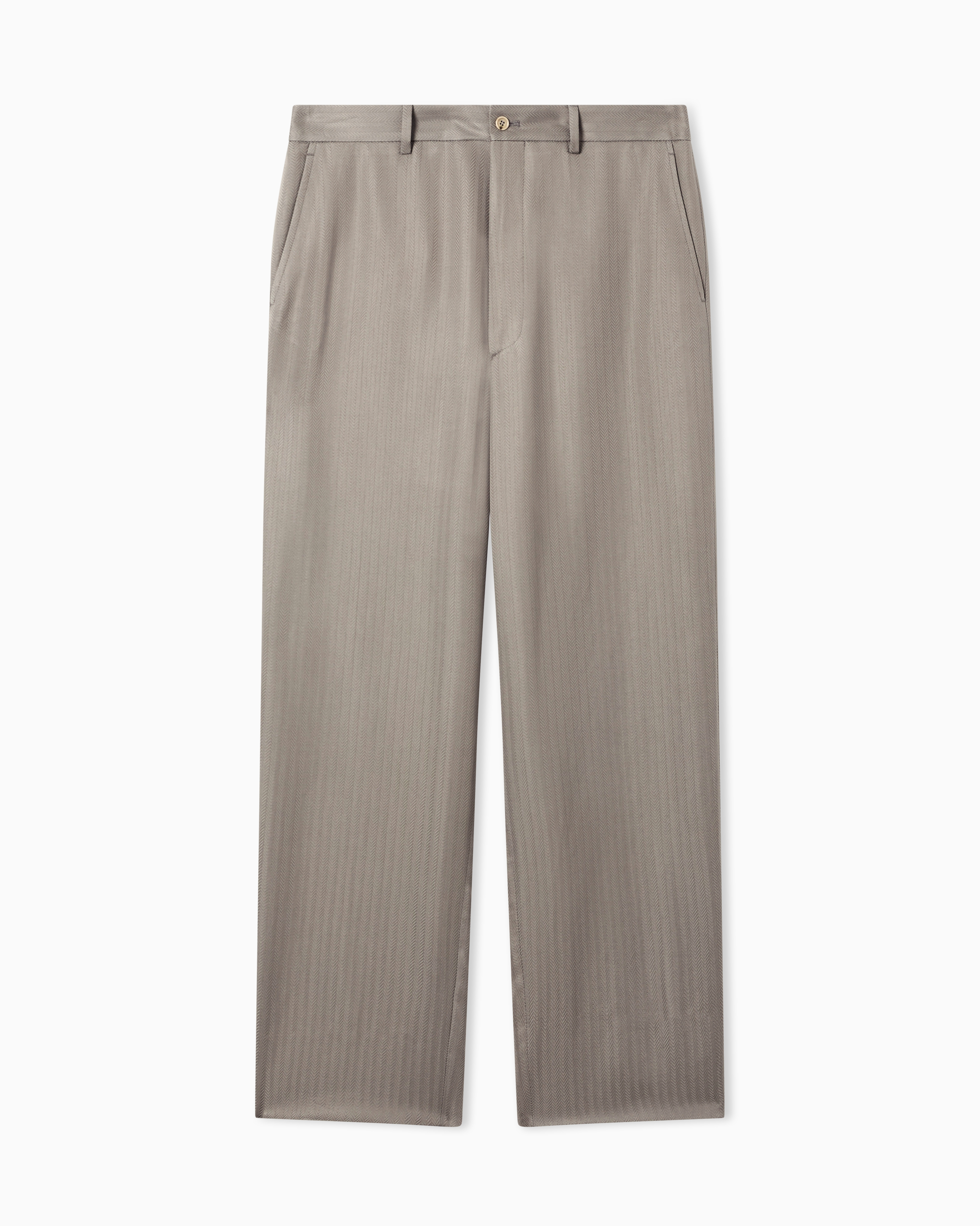 Giorgio Armani Beige Cupro Chevron Flat-Front Trousers