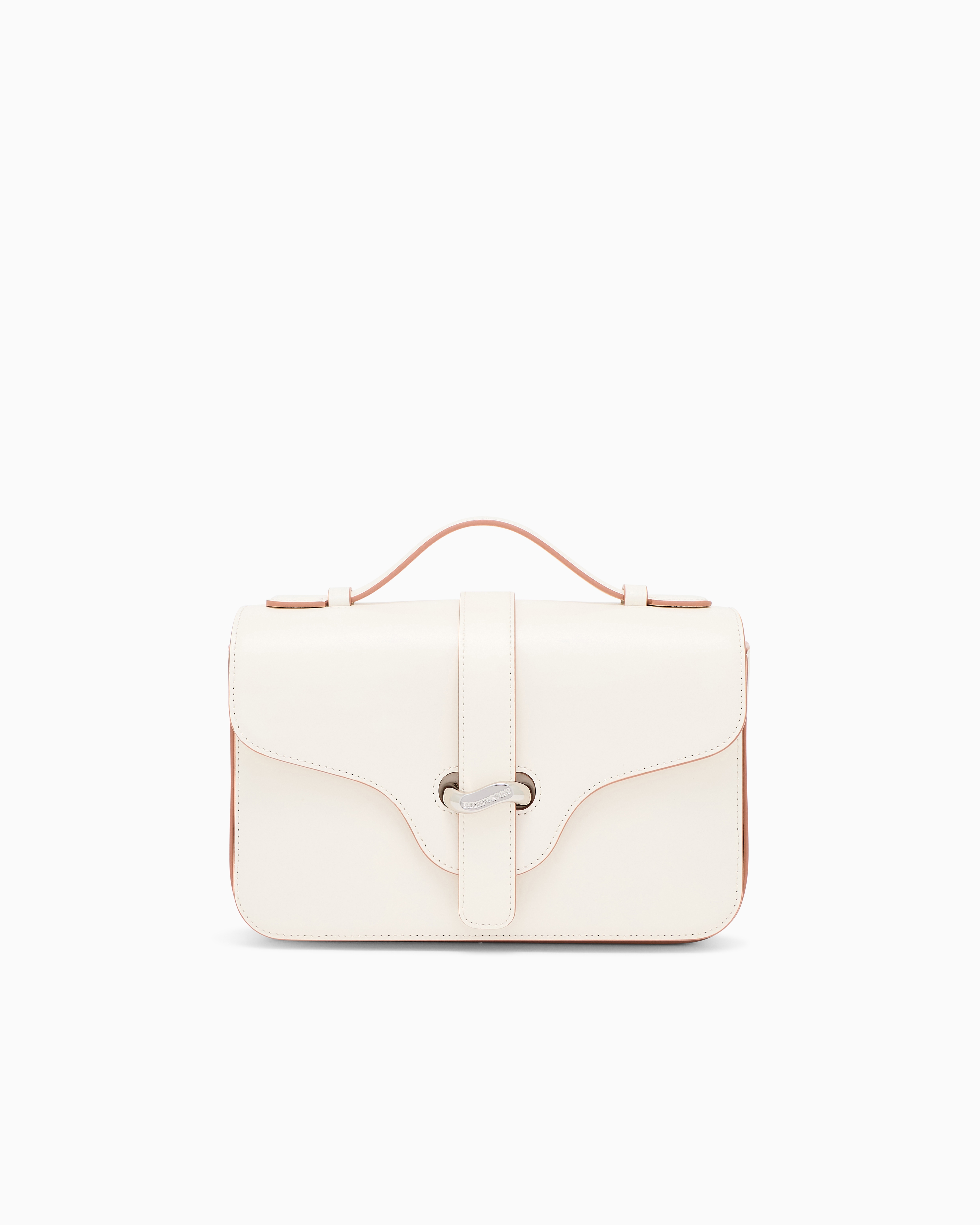 Emporio Armani White Top Handle Bag In Smooth Leather With A Metal Clasp