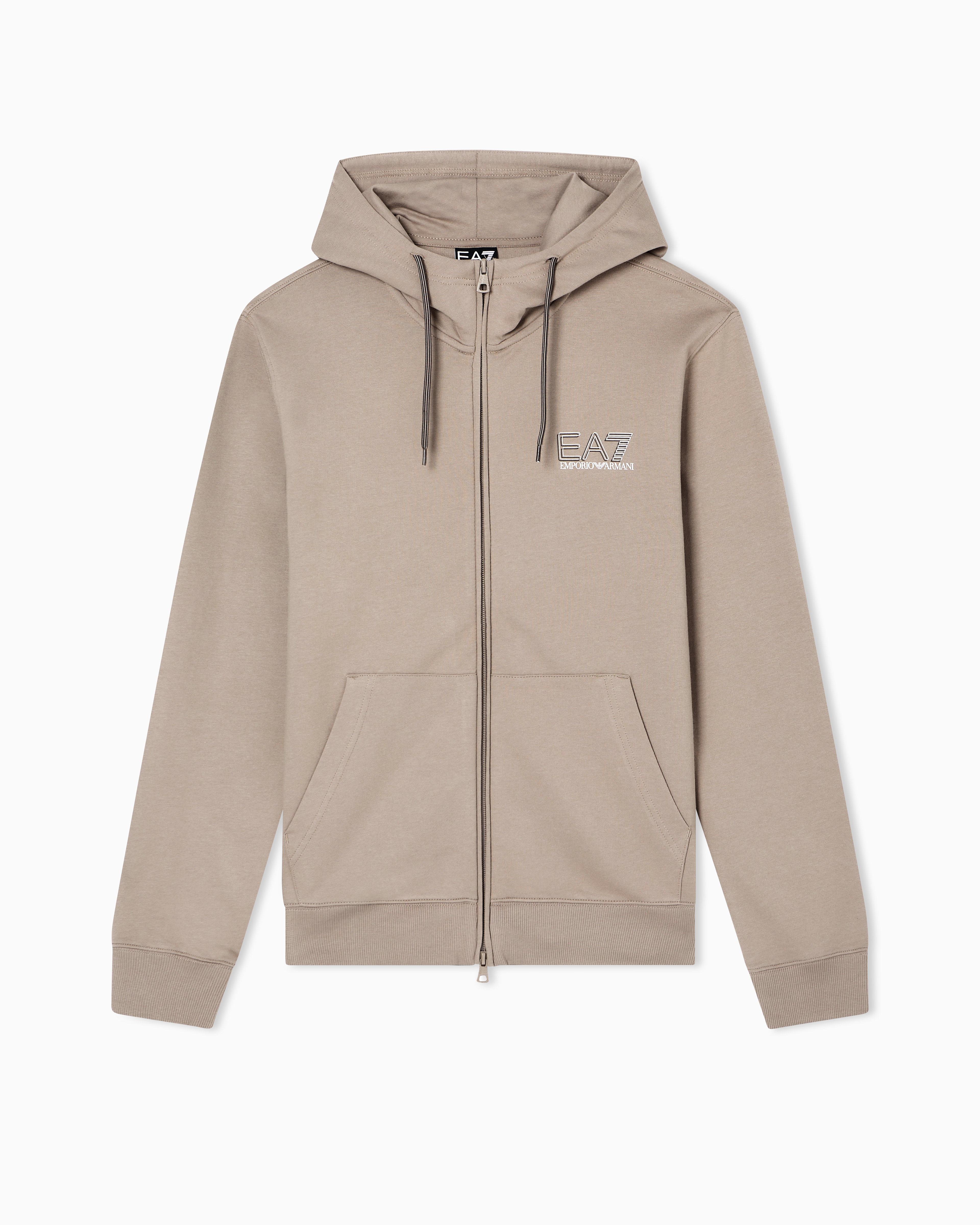 Ea7 Beige Pure Cotton Zip-Up Sweatshirt