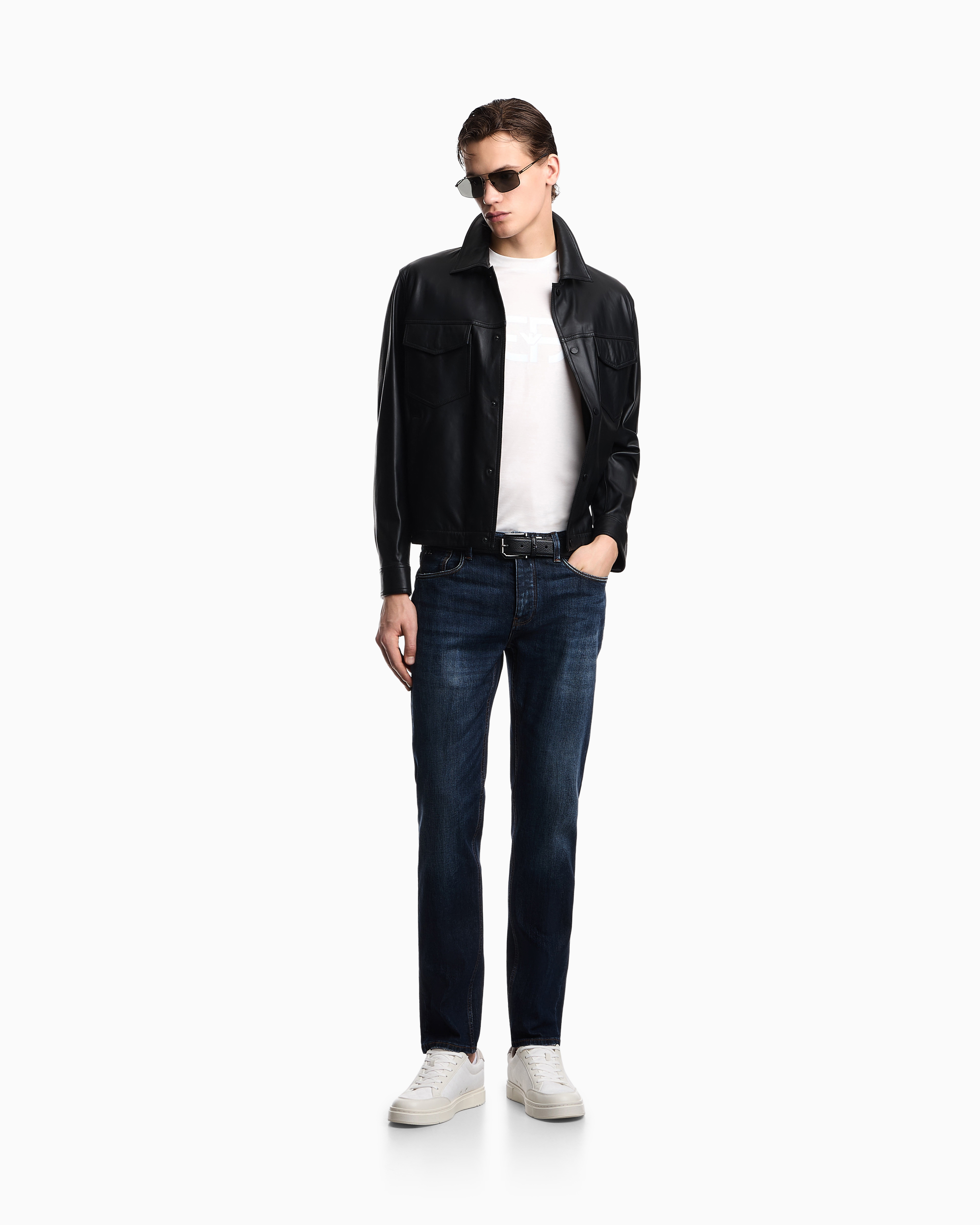 J75 slim-fit, stone-washed 8.6-oz comfort stretch-denim jeans
