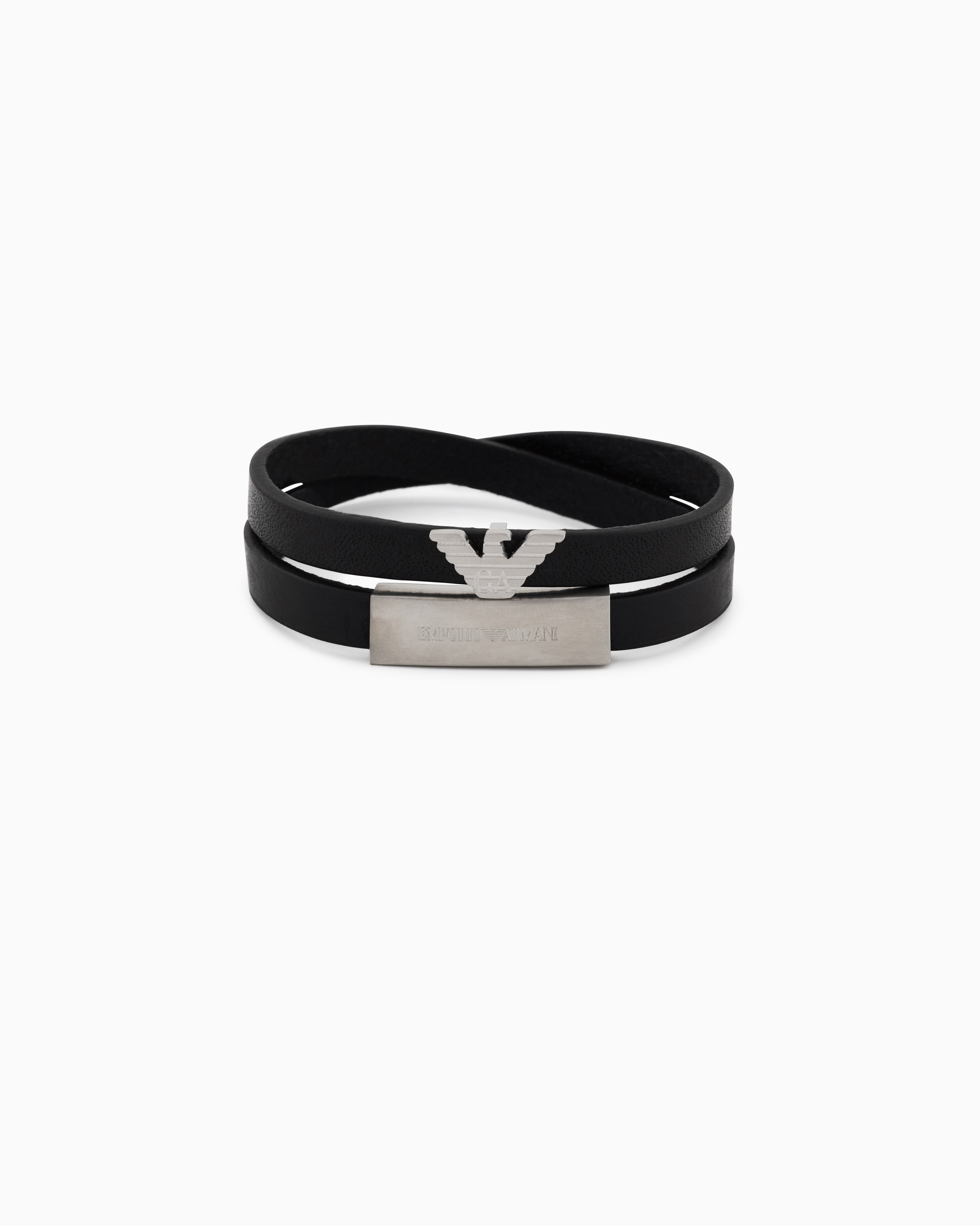 Emporio Armani Multicolored Silver-Tone Leather Id Bracelet