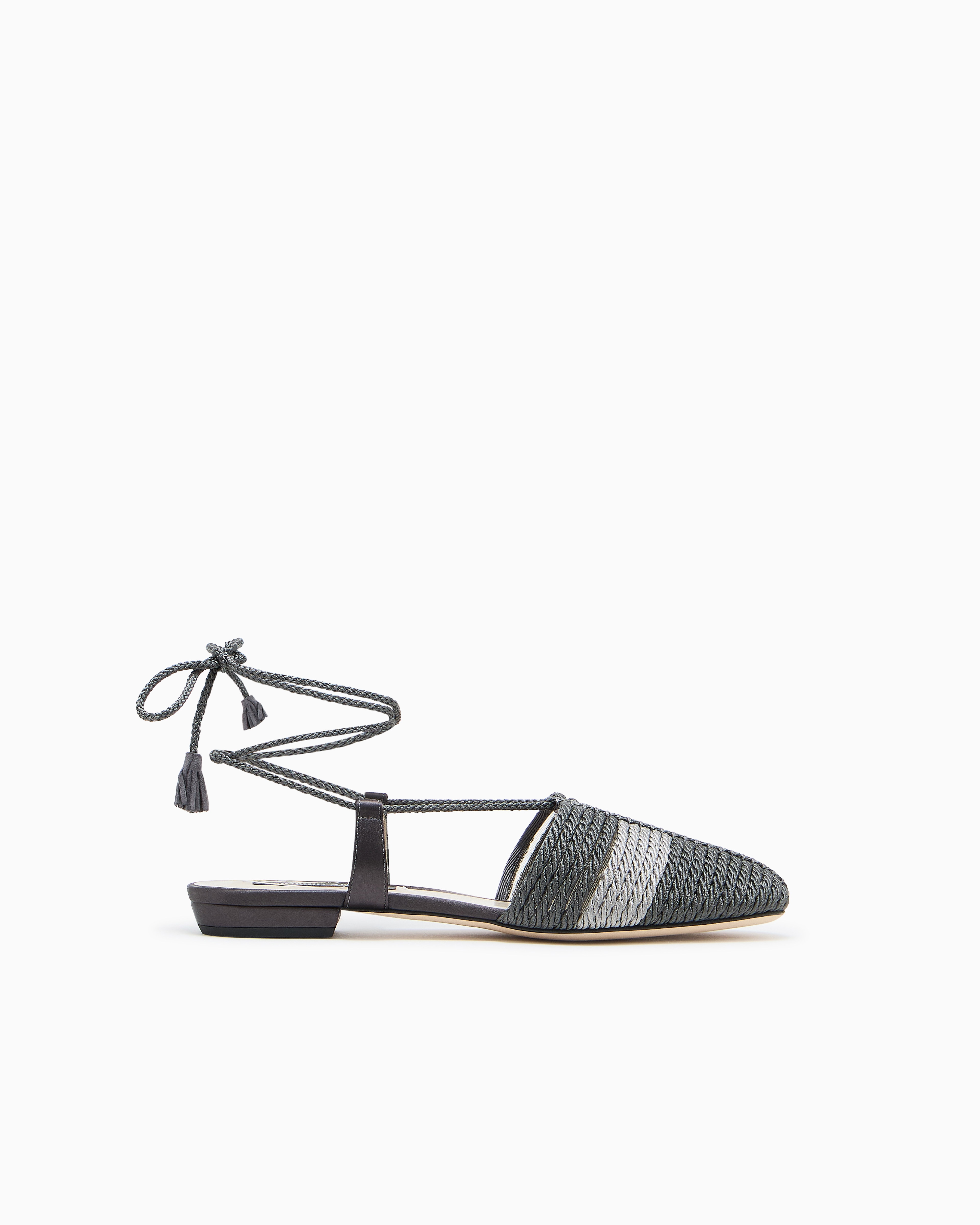 Giorgio Armani Grey Satin Ballerinas With Passementerie Trim