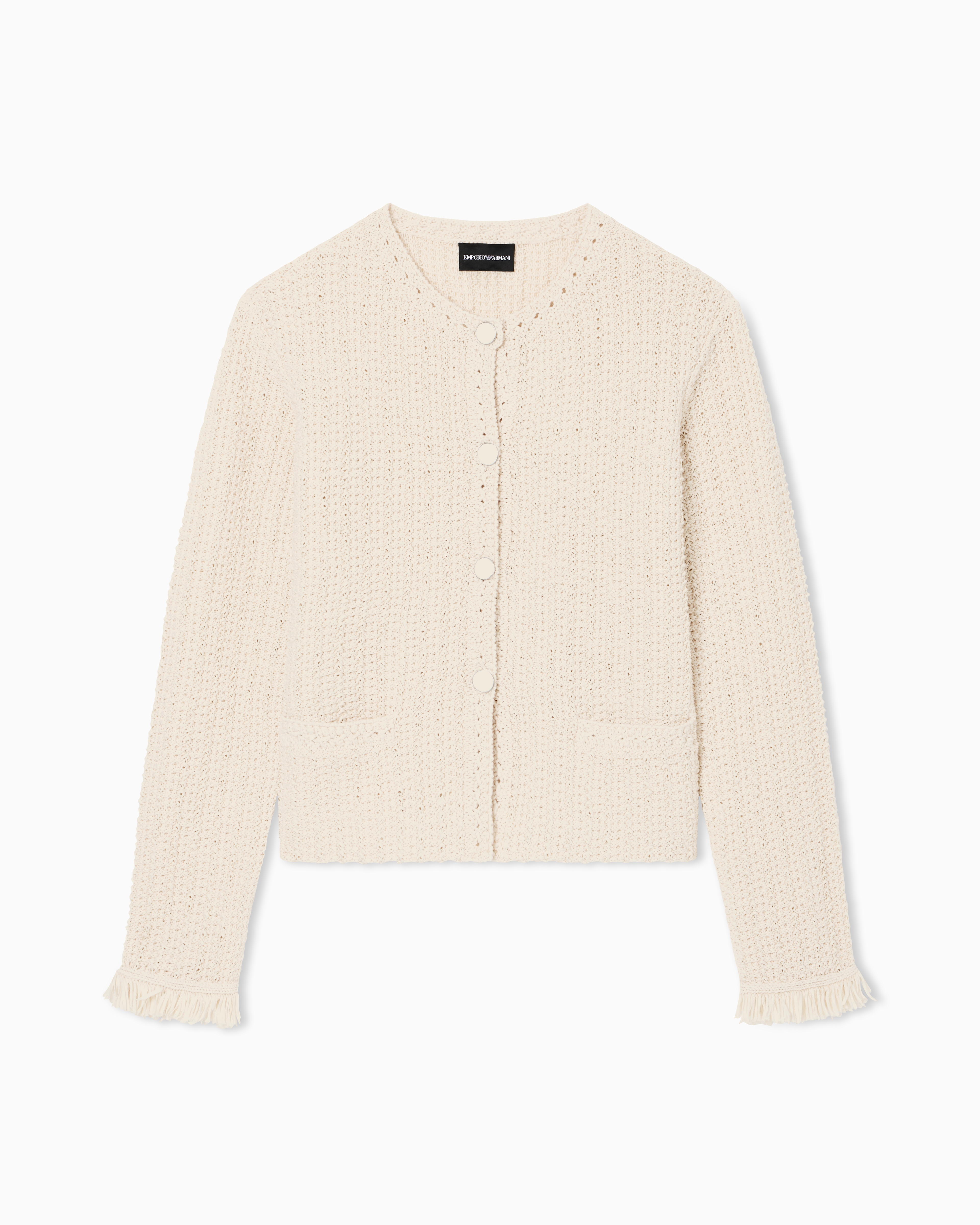 Emporio Armani White Check-Effect Knit Jacket