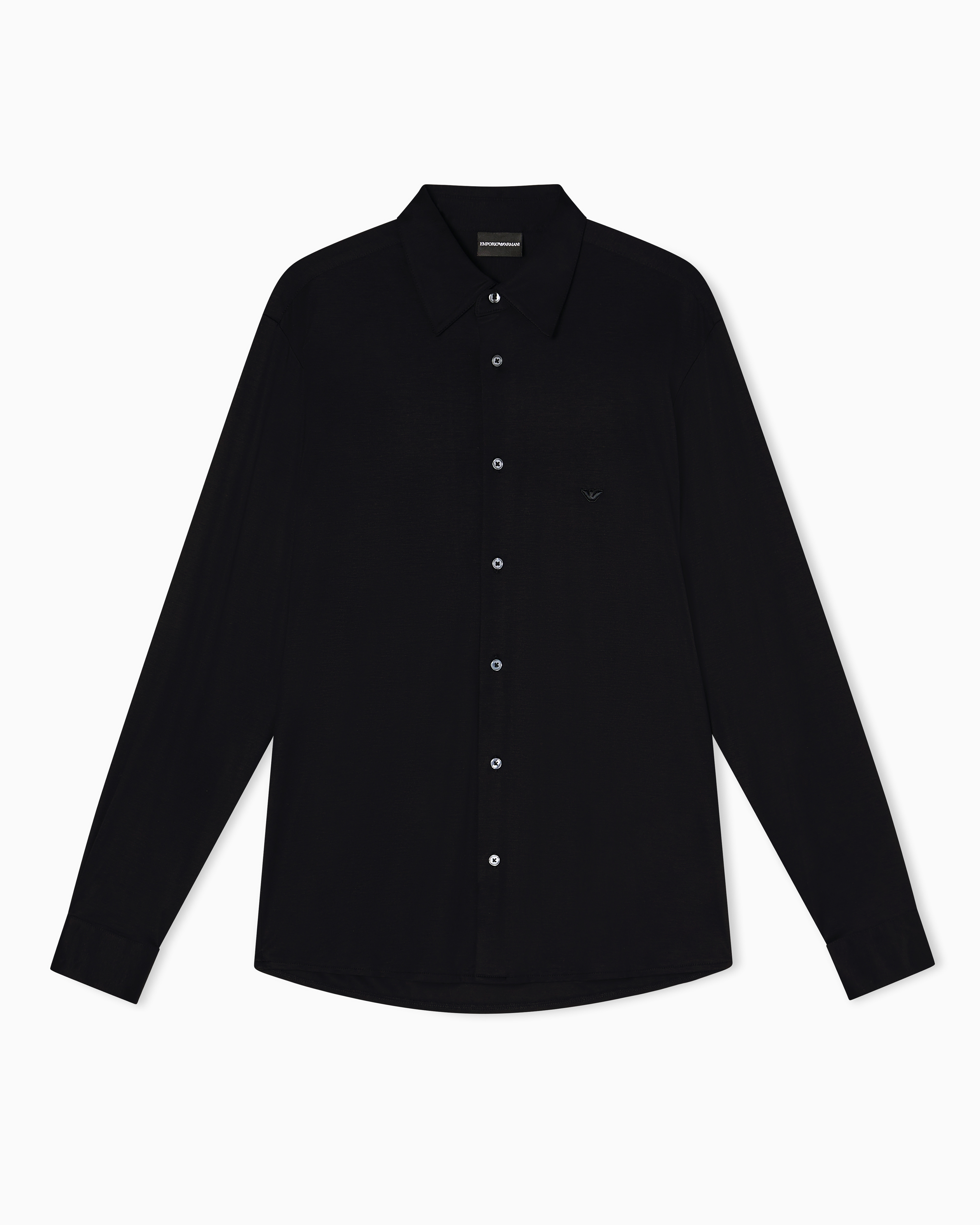 Emporio Armani Men's Black Slim-Fit Shirt In A Lyocell-Blend Jersey