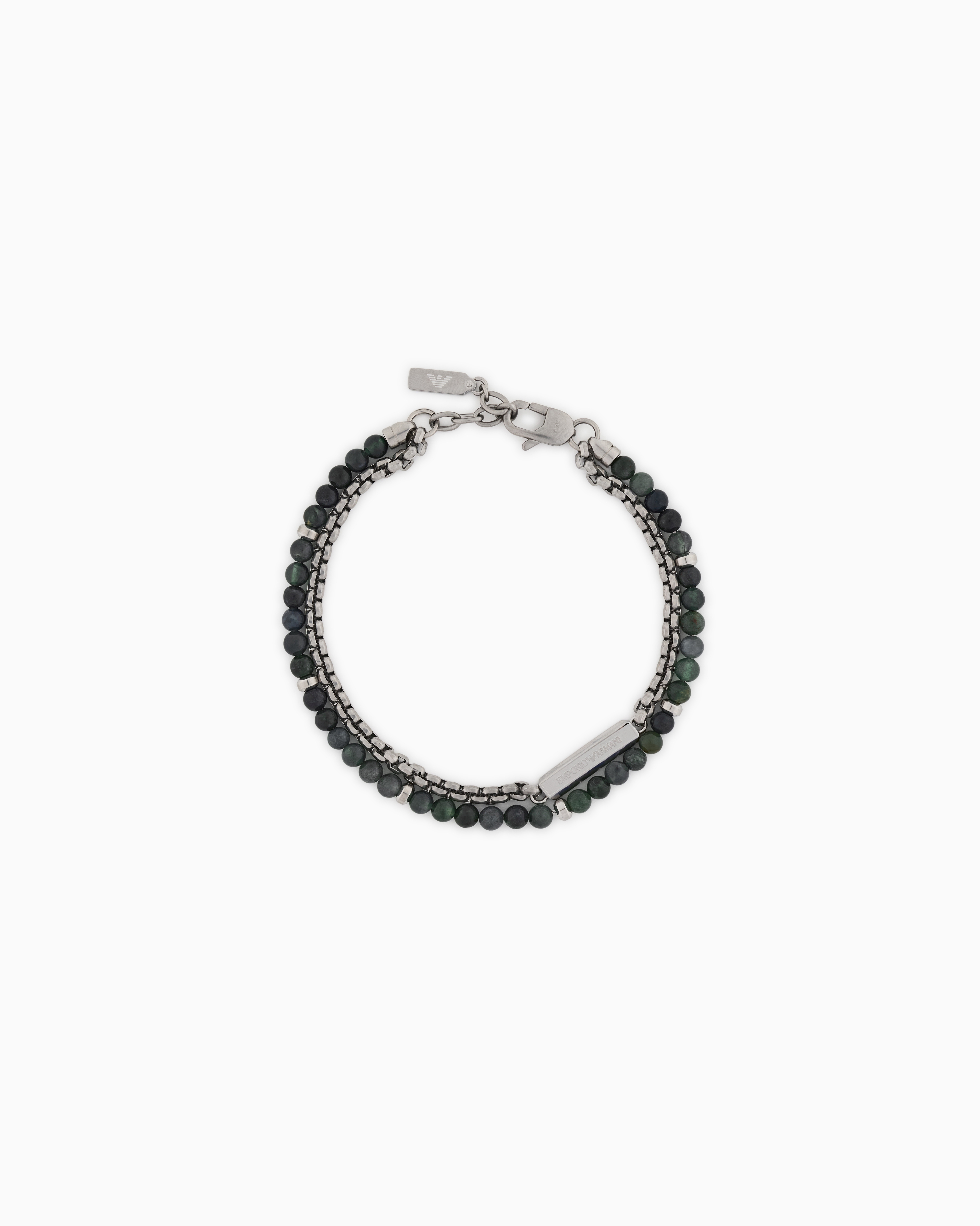 Emporio Armani Multicolored Grass Agate Stainless Steel Id Bracelet