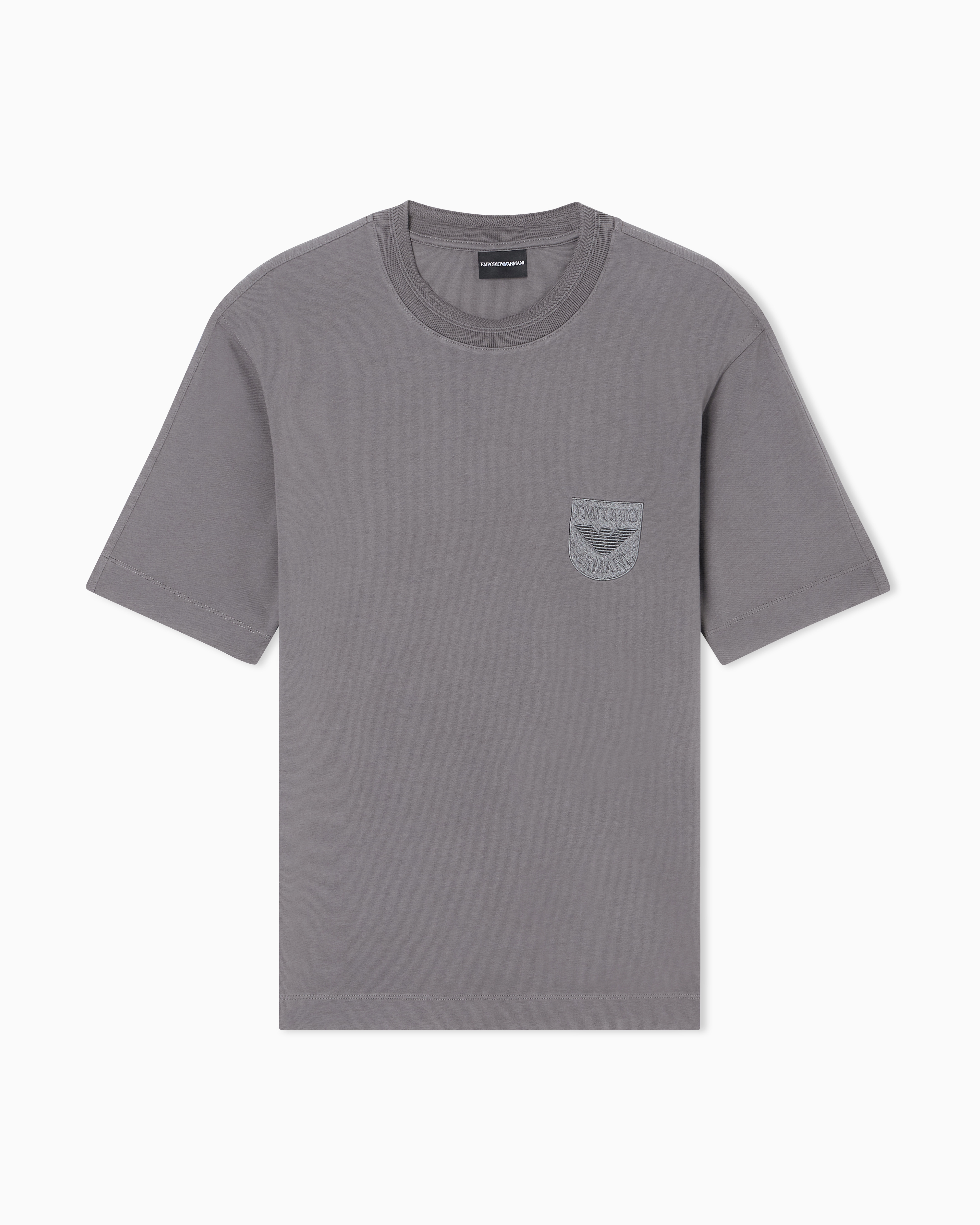 Emporio Armani Grey Heavy Jersey T-Shirt With Shield Embroidery