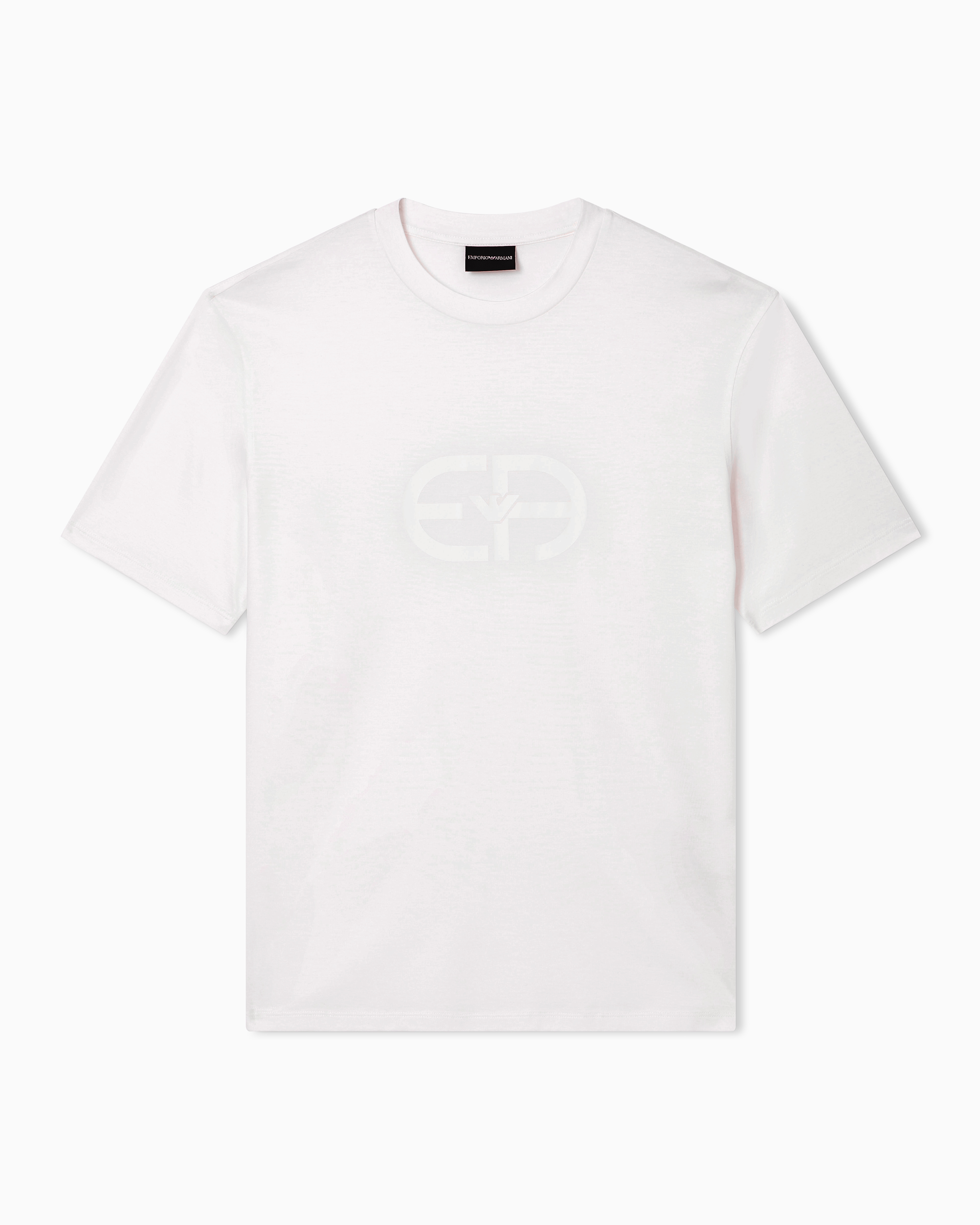 Emporio Armani White Lyocell-Blend Jersey T-Shirt With Ea Logo Print