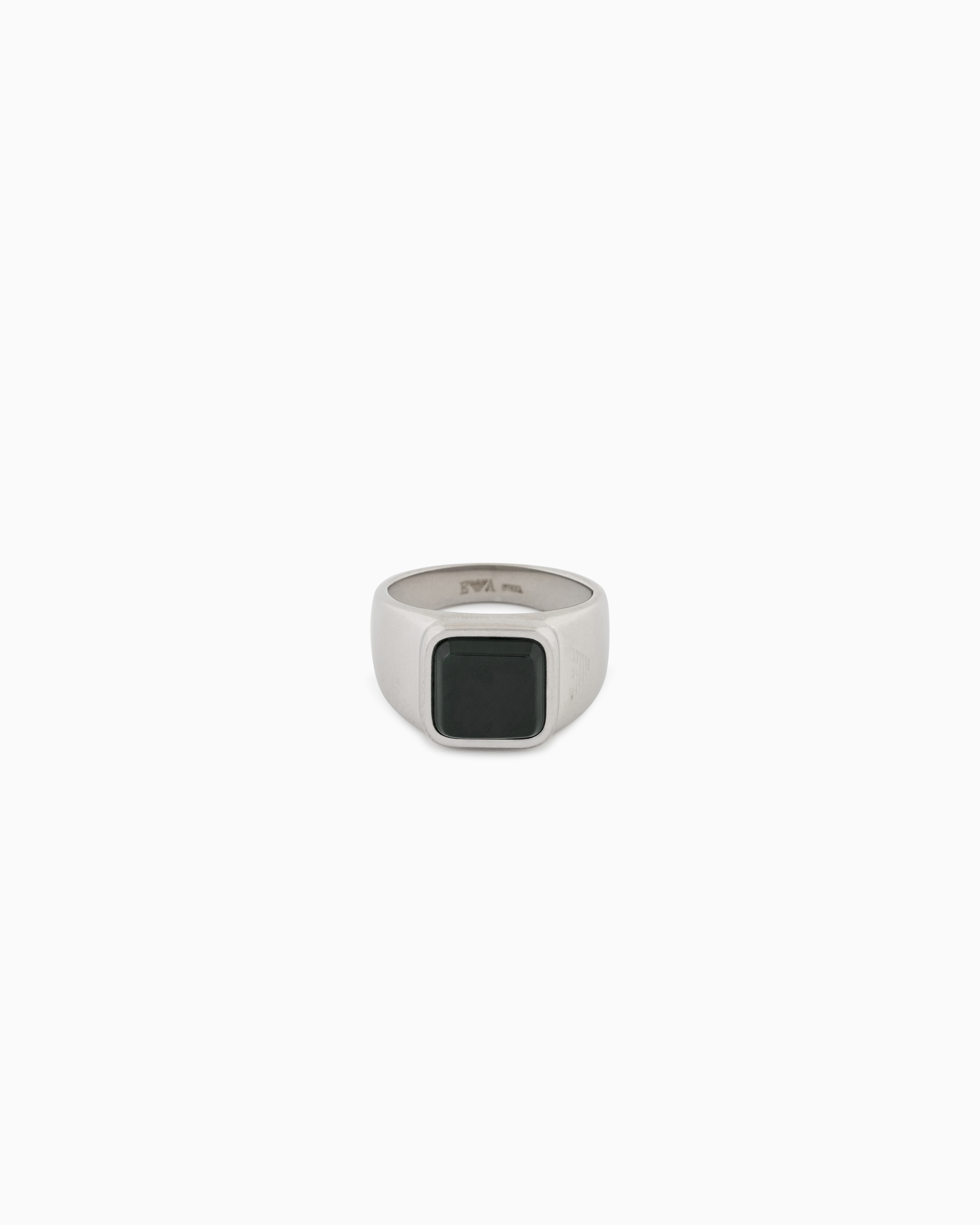 Emporio Armani Multicolored Grass Agate Stainless Steel Signet Ring