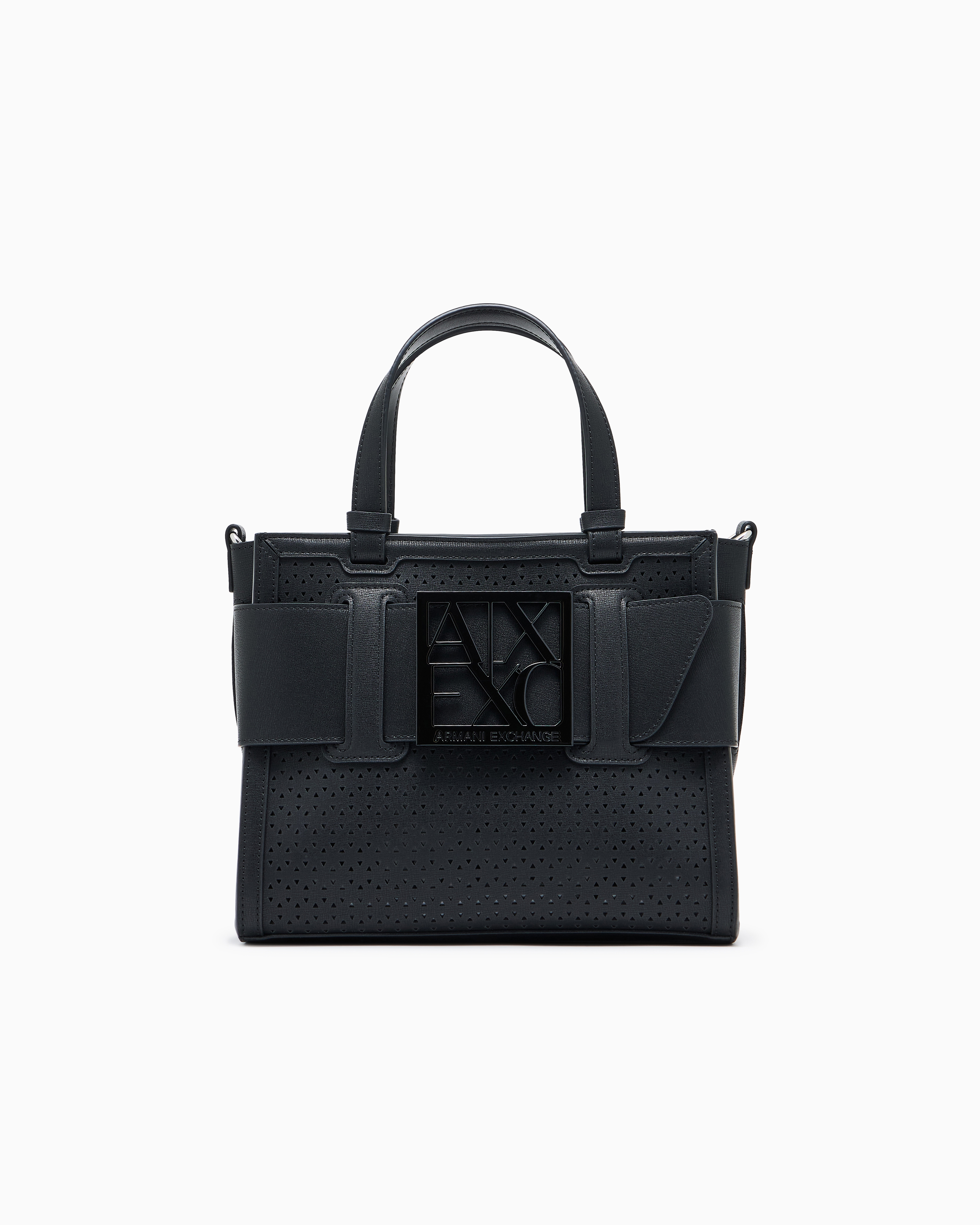 Armani Exchange Black Shopper In Monochrome Technical Fabric
