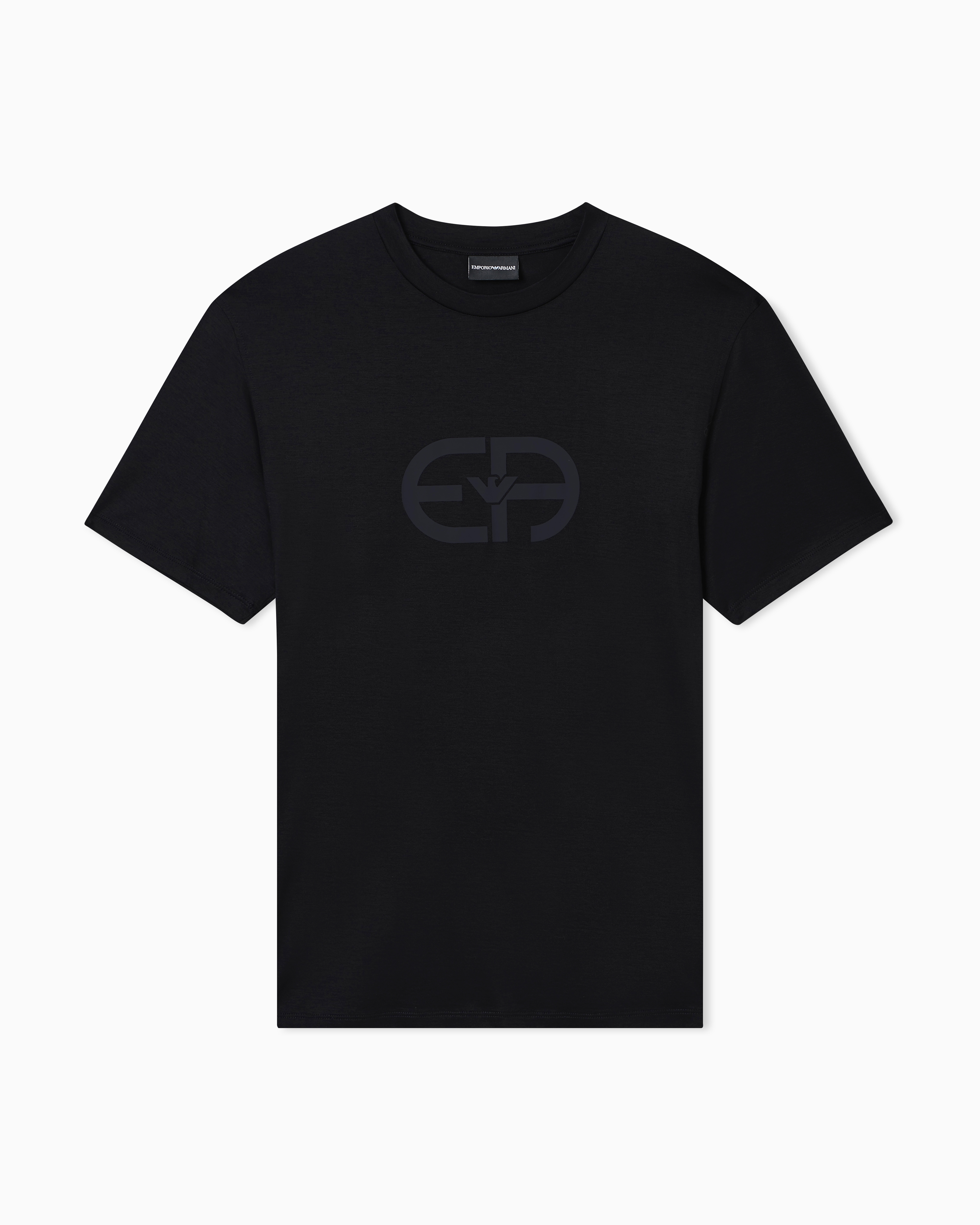Emporio Armani Black Lyocell-Blend Jersey T-Shirt With Ea Logo Print