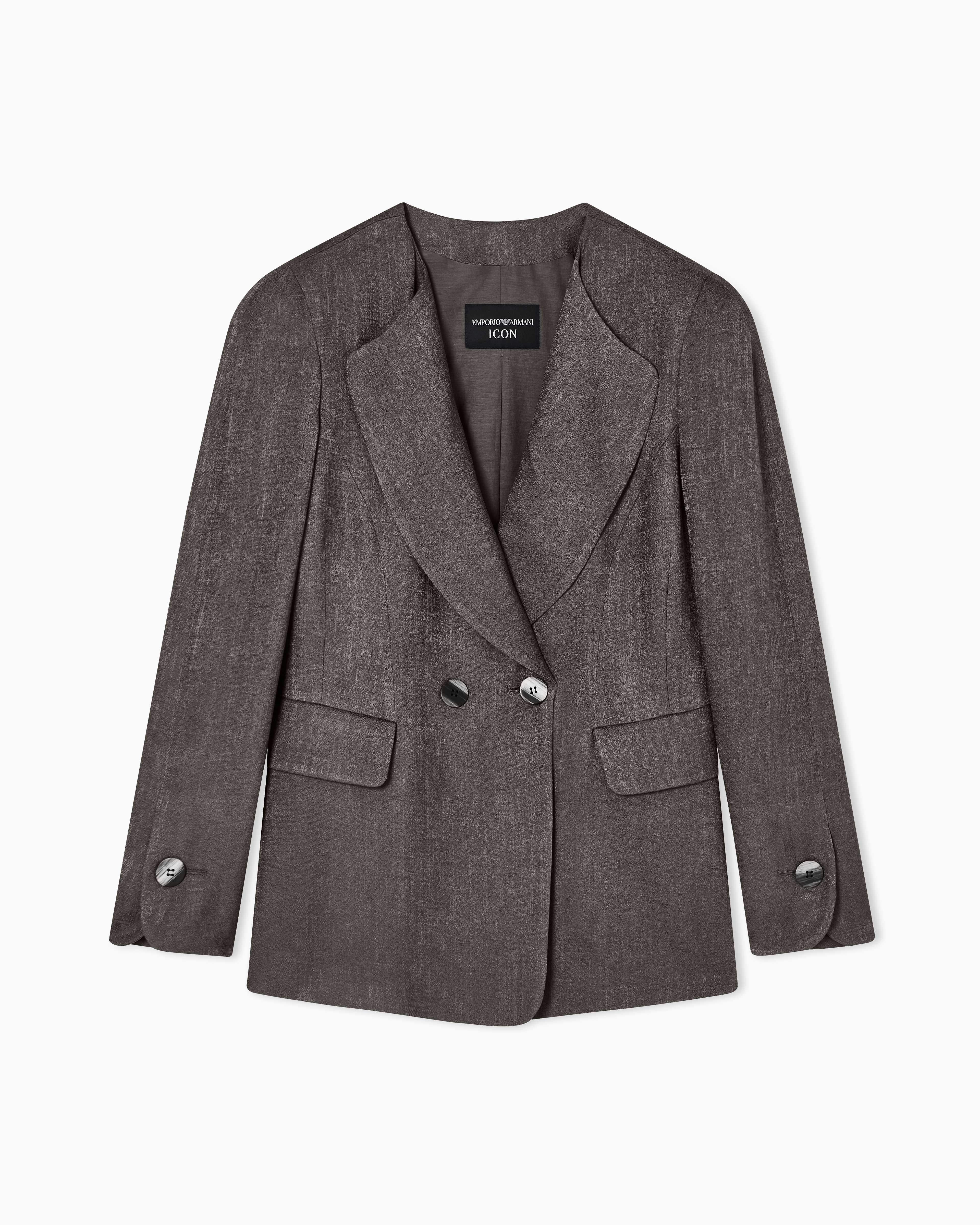 Emporio Armani Brown Icon Double-Breasted Jacket In Armure Jacquard