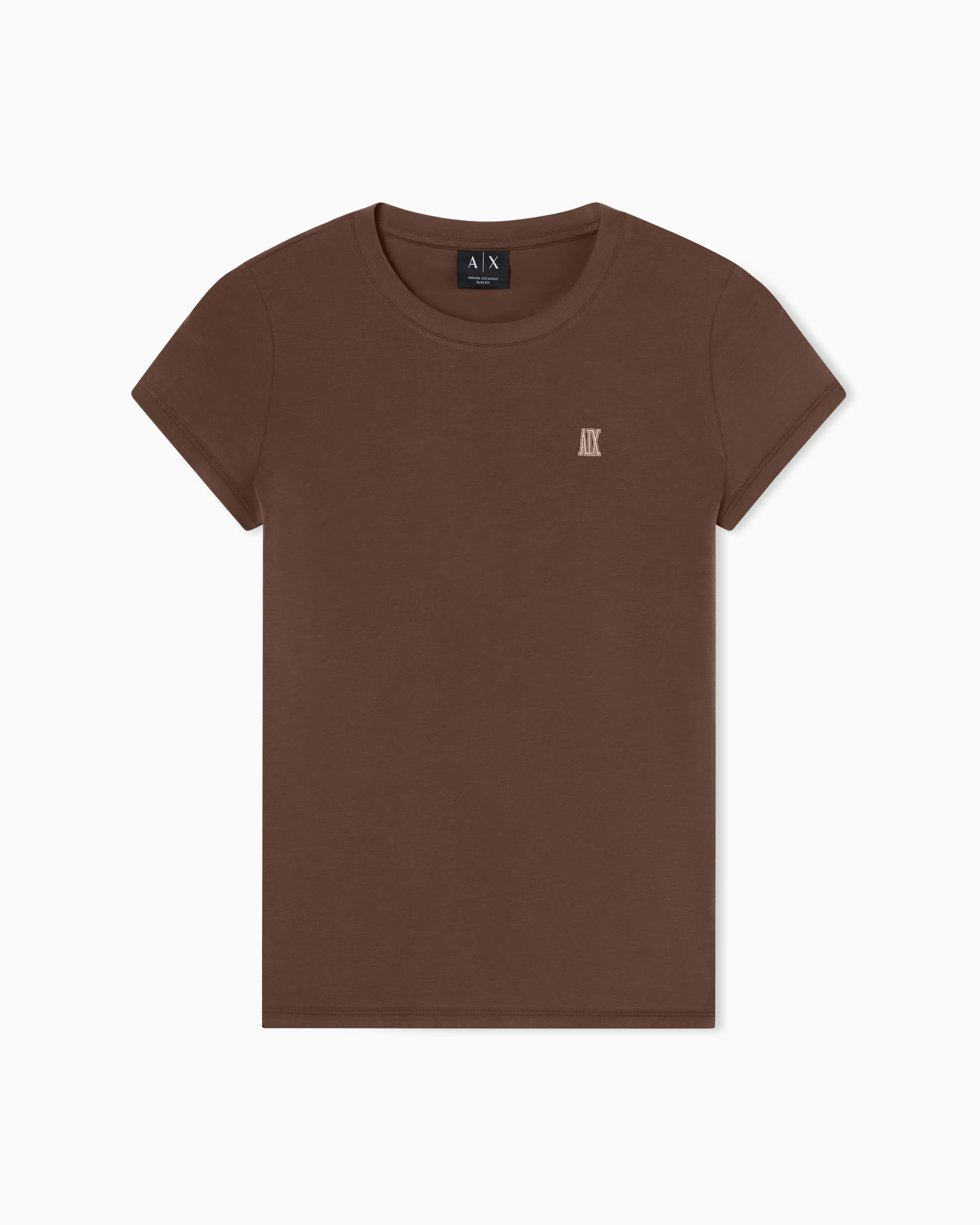 Armani Exchange Brown Slim Fit T-Shirt In Stretch Cotton Jersey