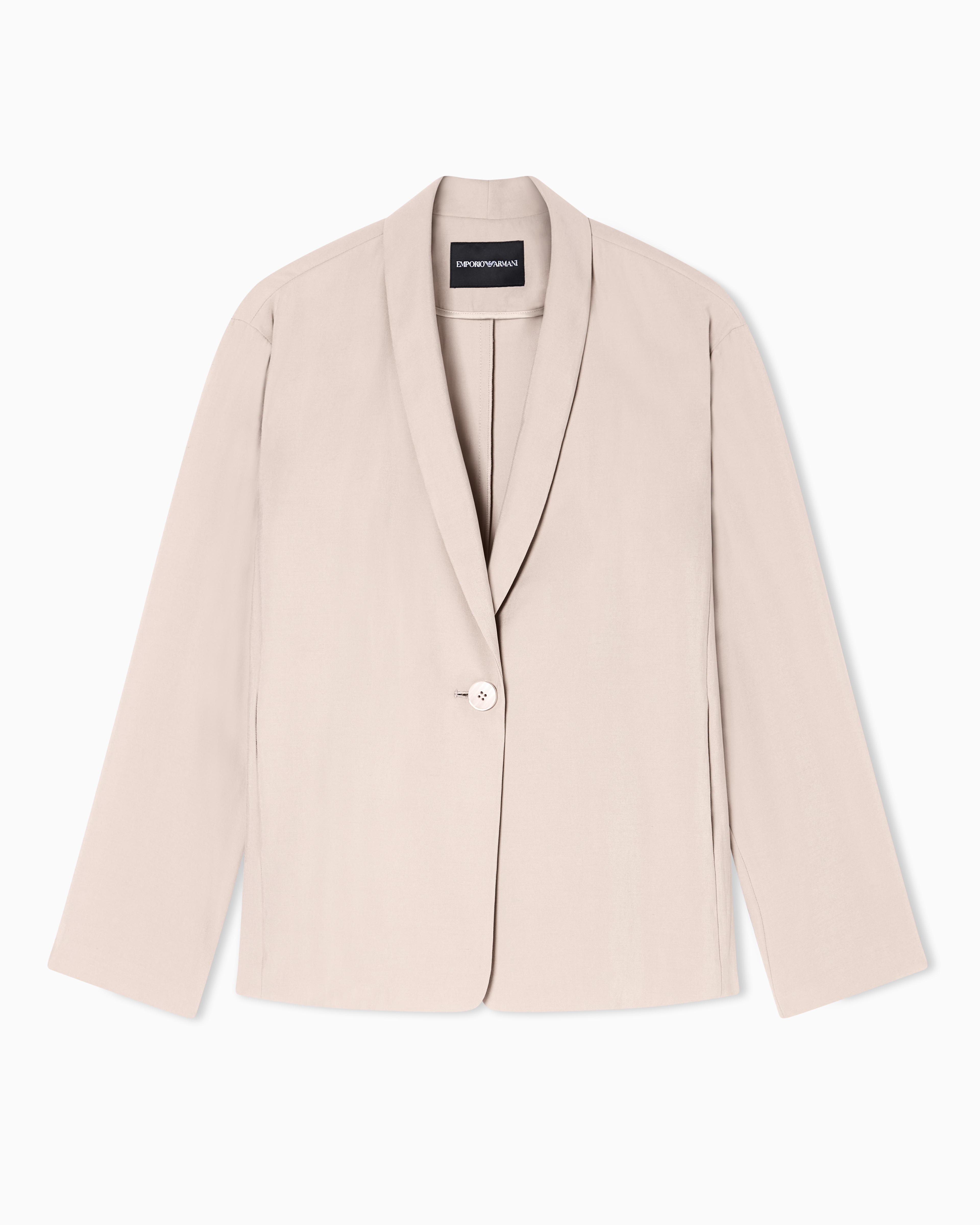 Emporio Armani Beige Washed Twill Single-Breasted Jacket With Shawl Collar