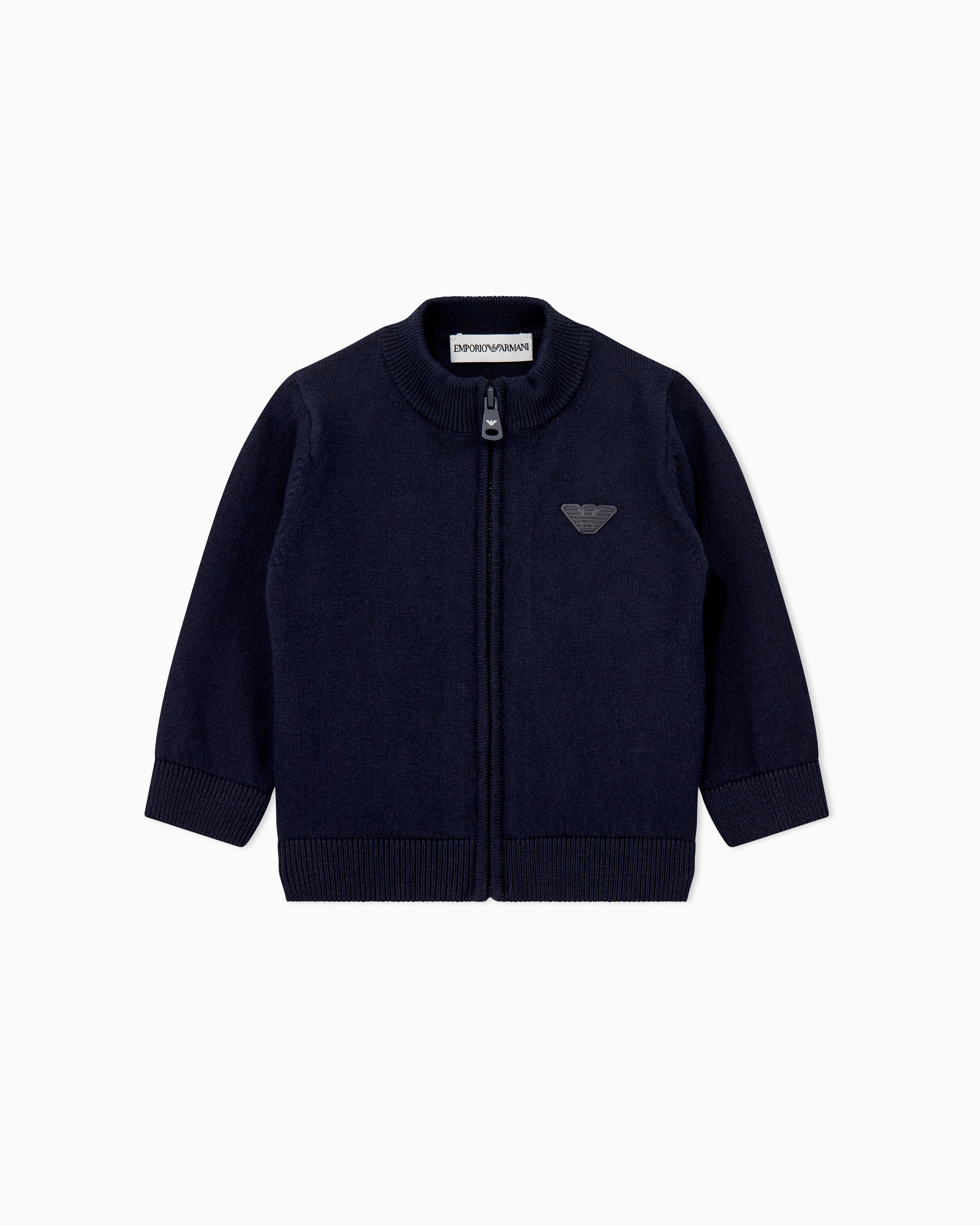 Emporio Armani Cardigan In Cotone E Lana Con Zip E Logo Ricamato