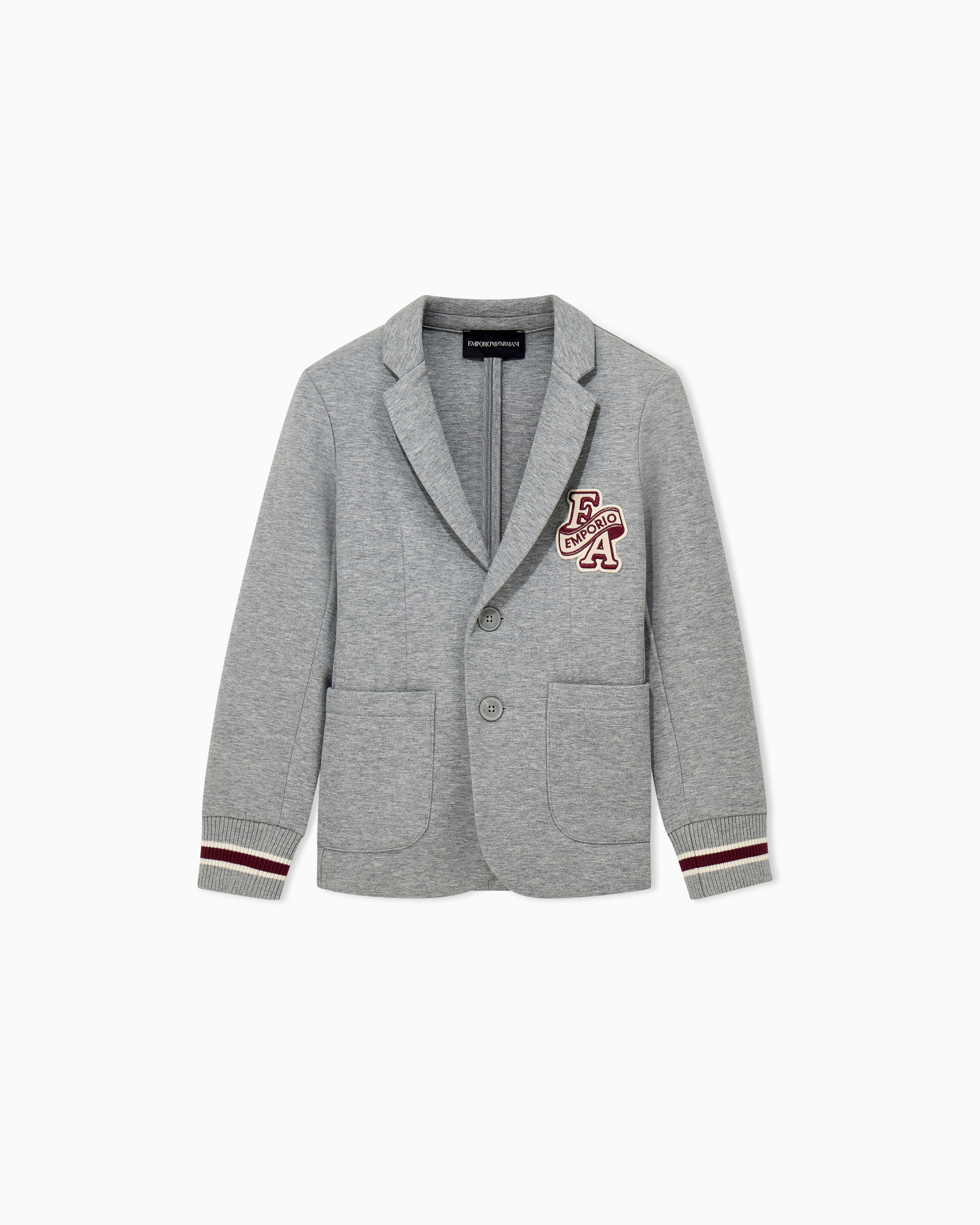 Emporio Armani Grey Blazer Double Jersey With Ribbed Cuffs And Two Buttons