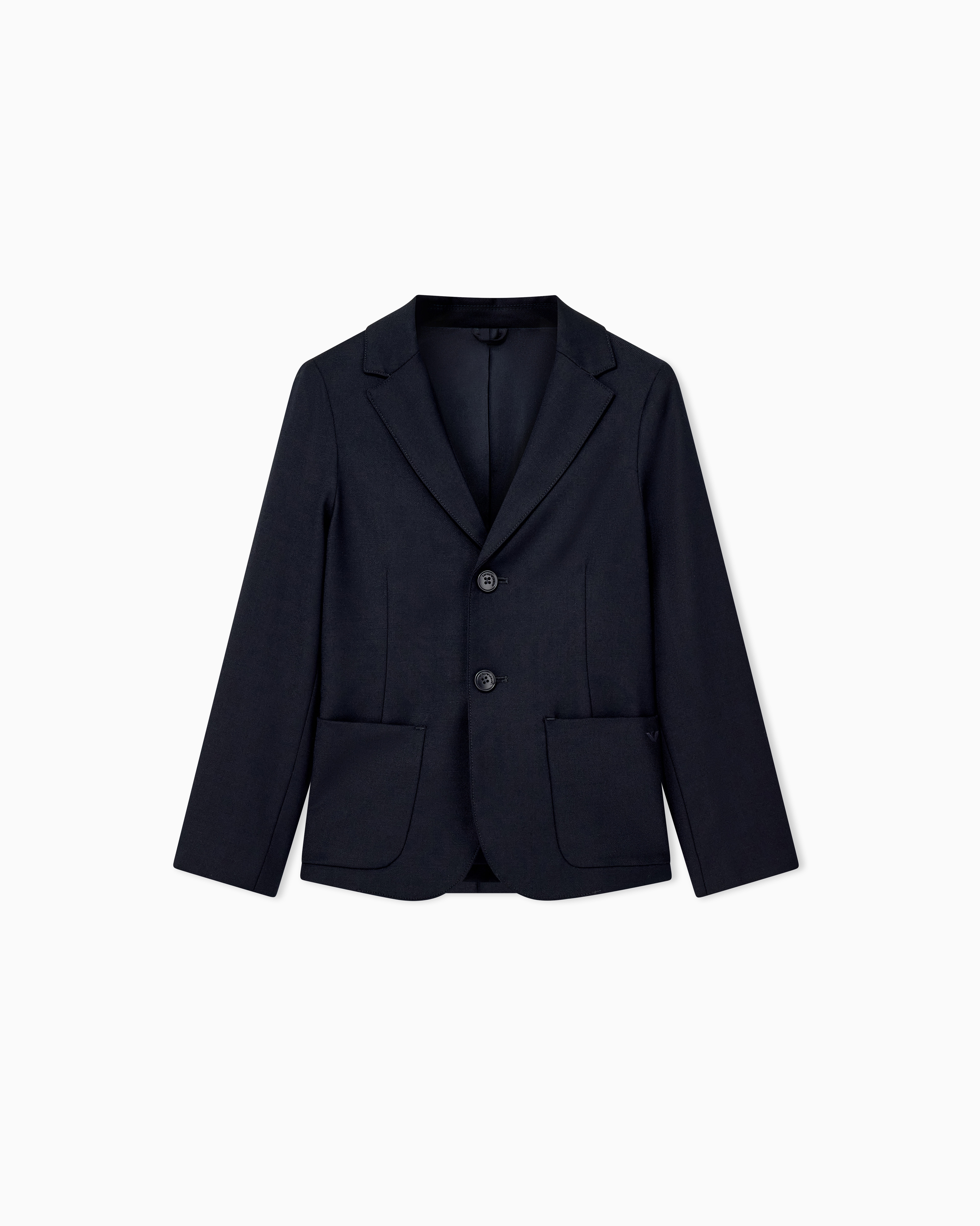 Emporio Armani Blue Fresco Wool Blazer With A Notched Lapel And Flap Pockets