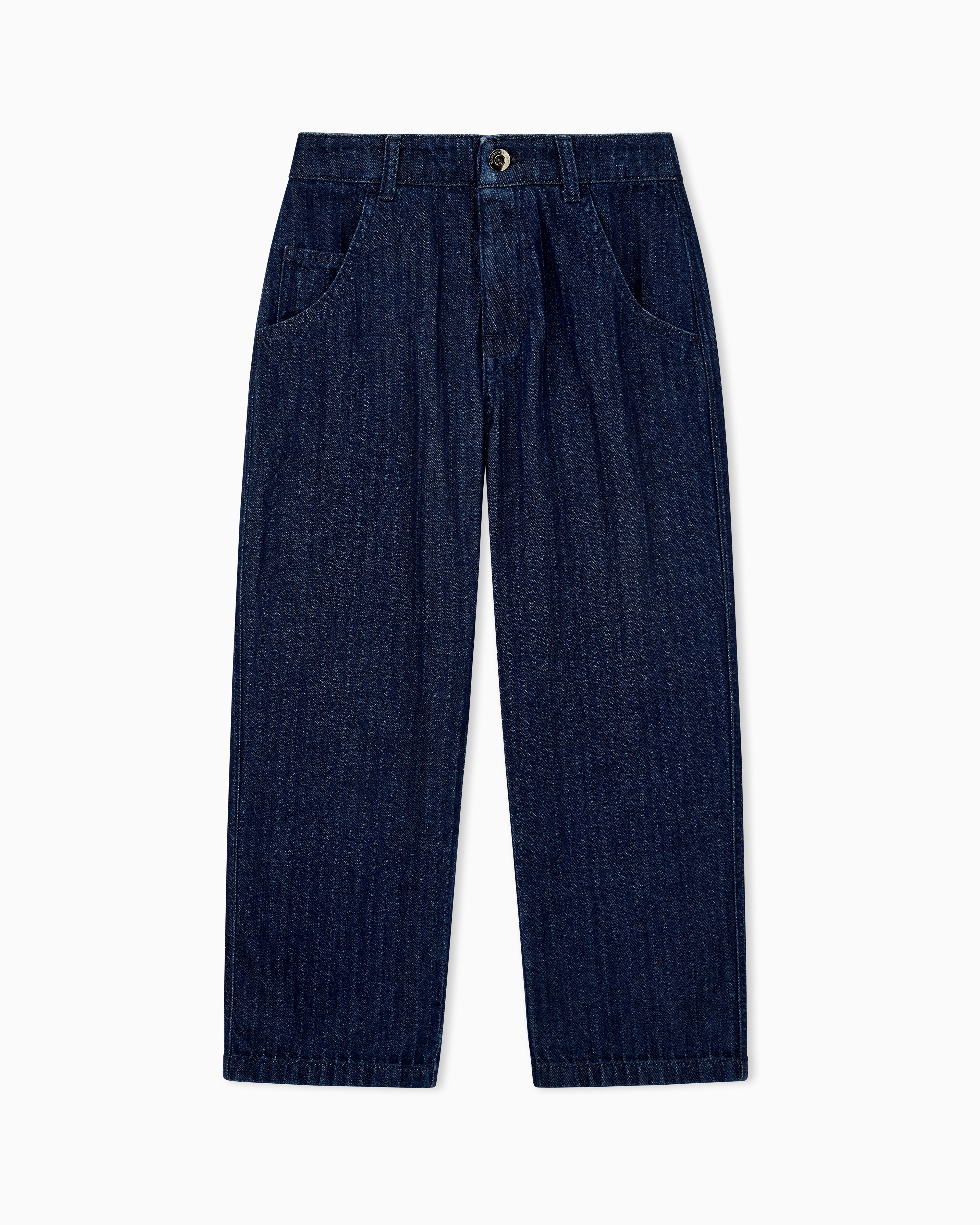 Emporio Armani Blue Five-Pocket Cotton Denim Jeans With An Embroidered Patch