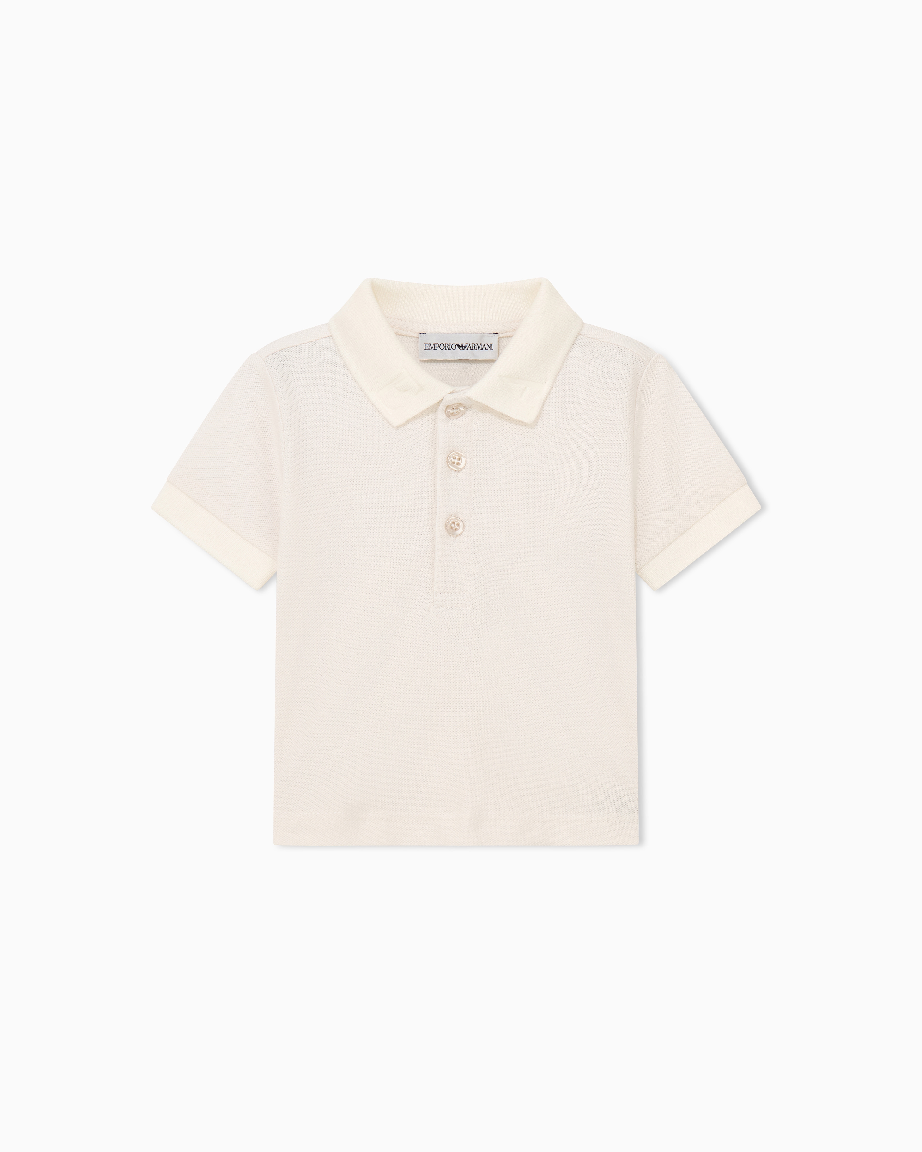 Emporio Armani Beige Short-Sleeve Polo Shirt In Cotton Pique With Ribbed Cuffs