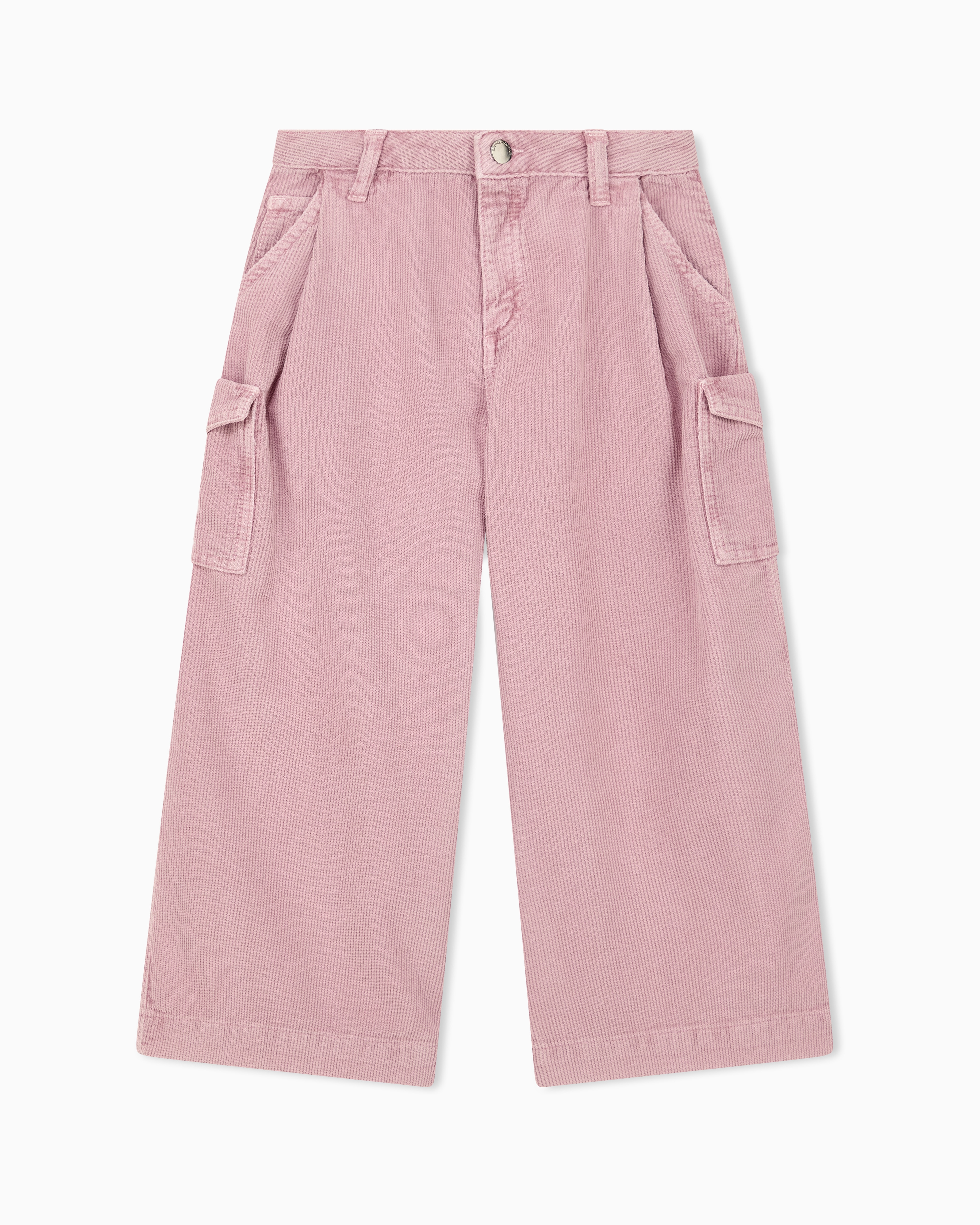 Emporio Armani Women's Pink Cotton Corduroy Five-Pocket Trousers With Cargo Pockets