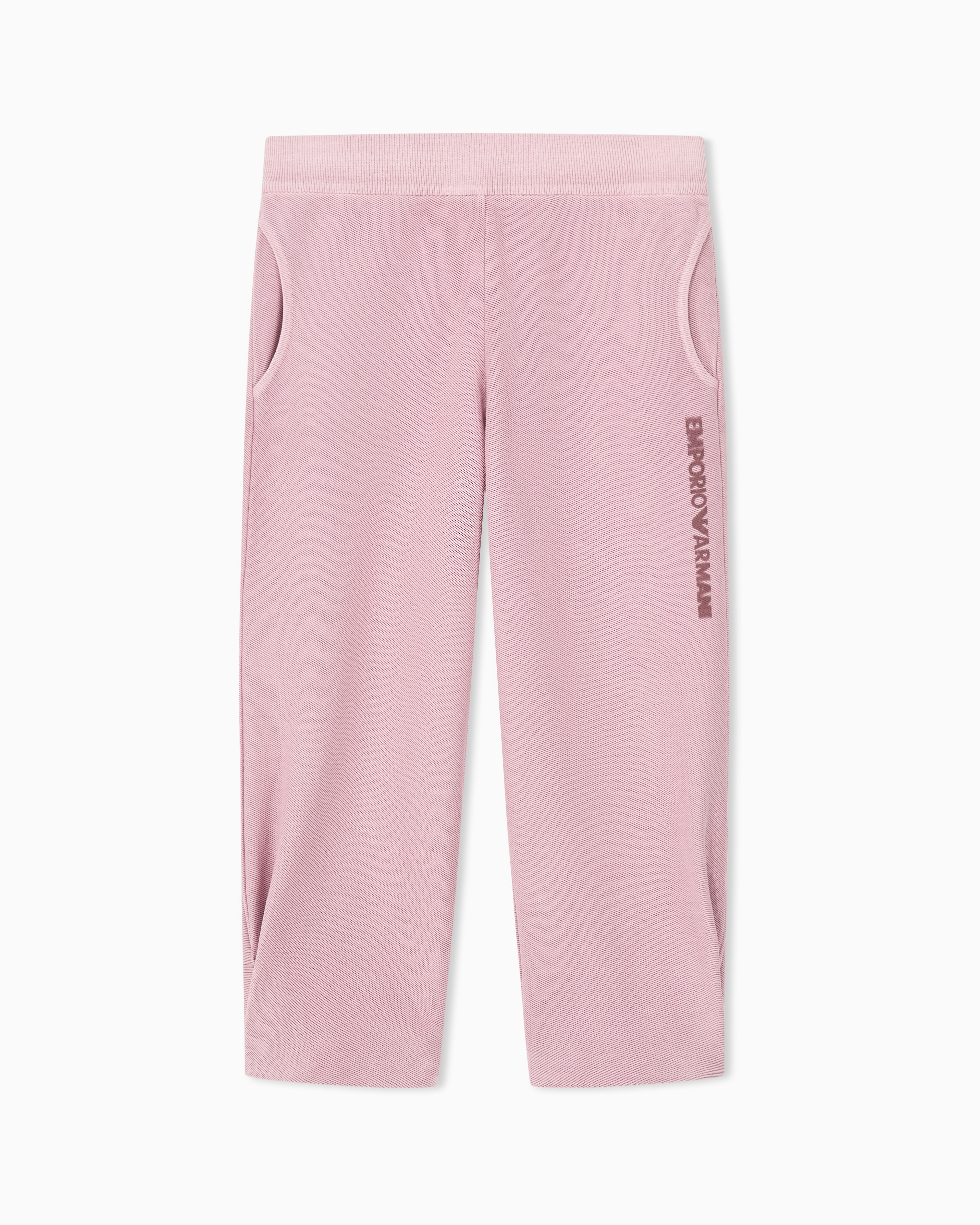 Emporio Armani Women's Pink Trousers In Delavé Diagonal Cotton Jersey With Side Logo