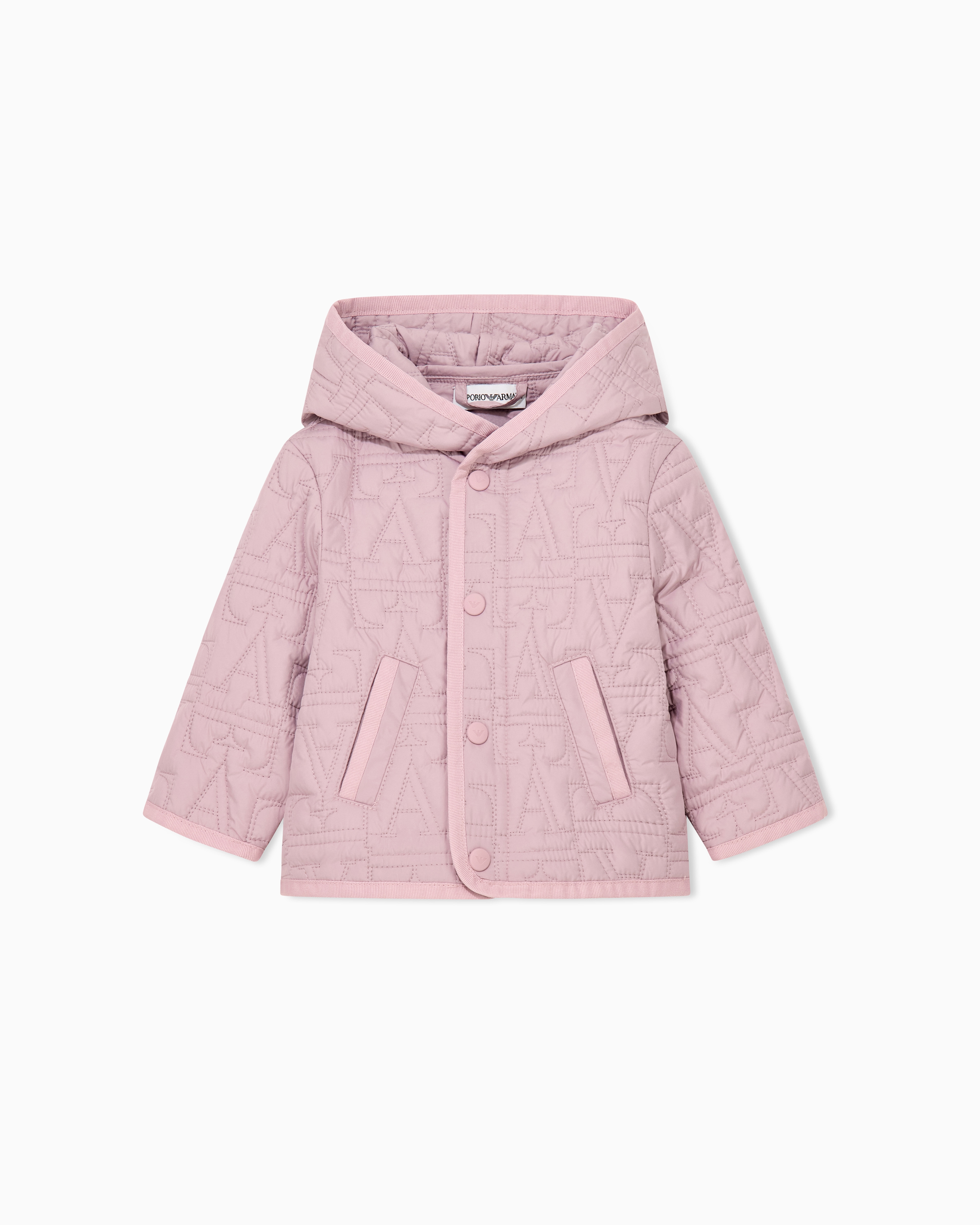 Emporio Armani Pink Quilted Blouson Jacket With A Hood And An Embossed Pattern