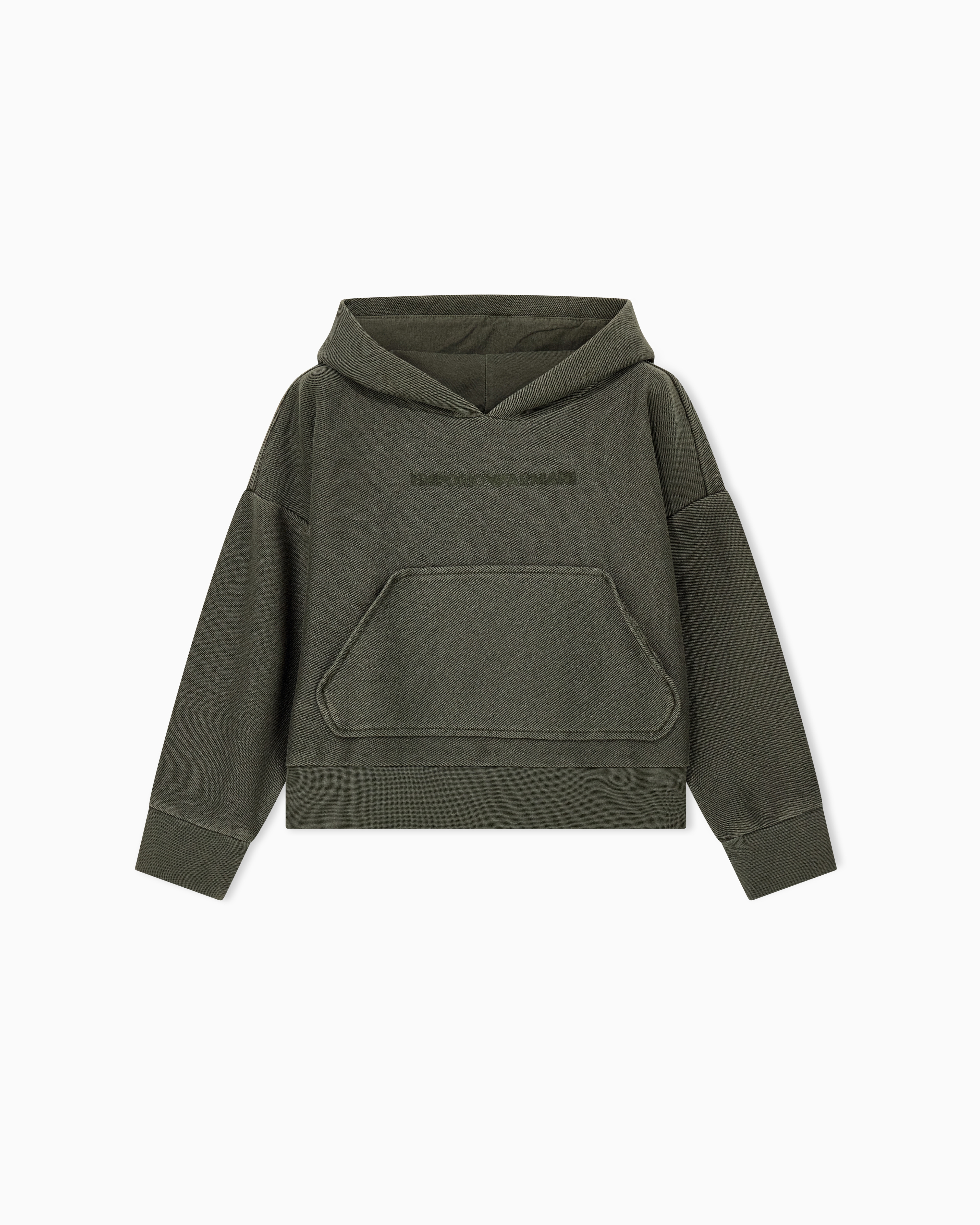 Emporio Armani Green Hoodie In Delavé Diagonal Cotton Jersey With A Front Logo
