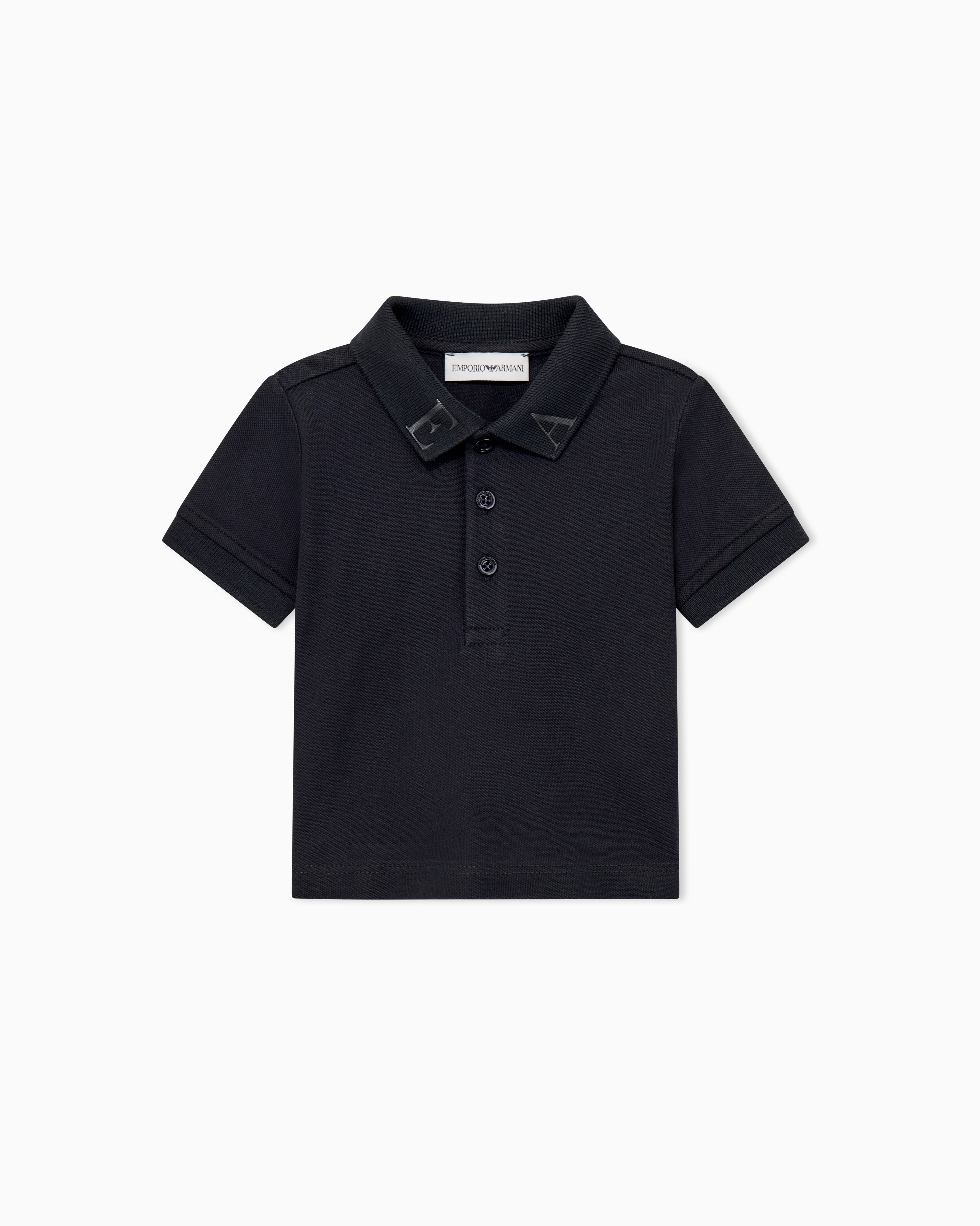 Emporio Armani Navy Blue Short-Sleeve Polo Shirt In Cotton Pique With Ribbed Cuffs