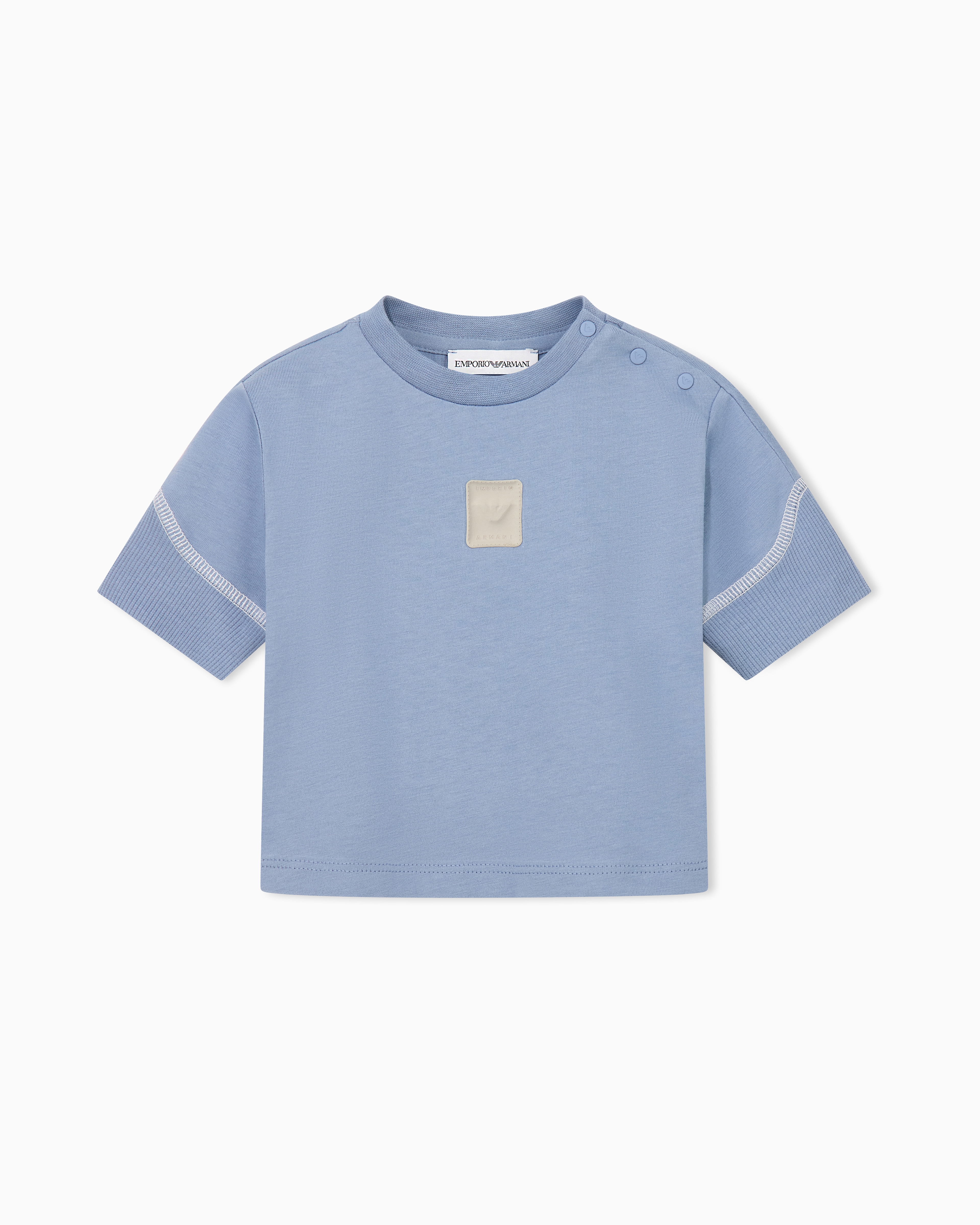 Emporio Armani T-Shirt In Cotone Con Patch Logo E Bottoni Sulla Spalla
