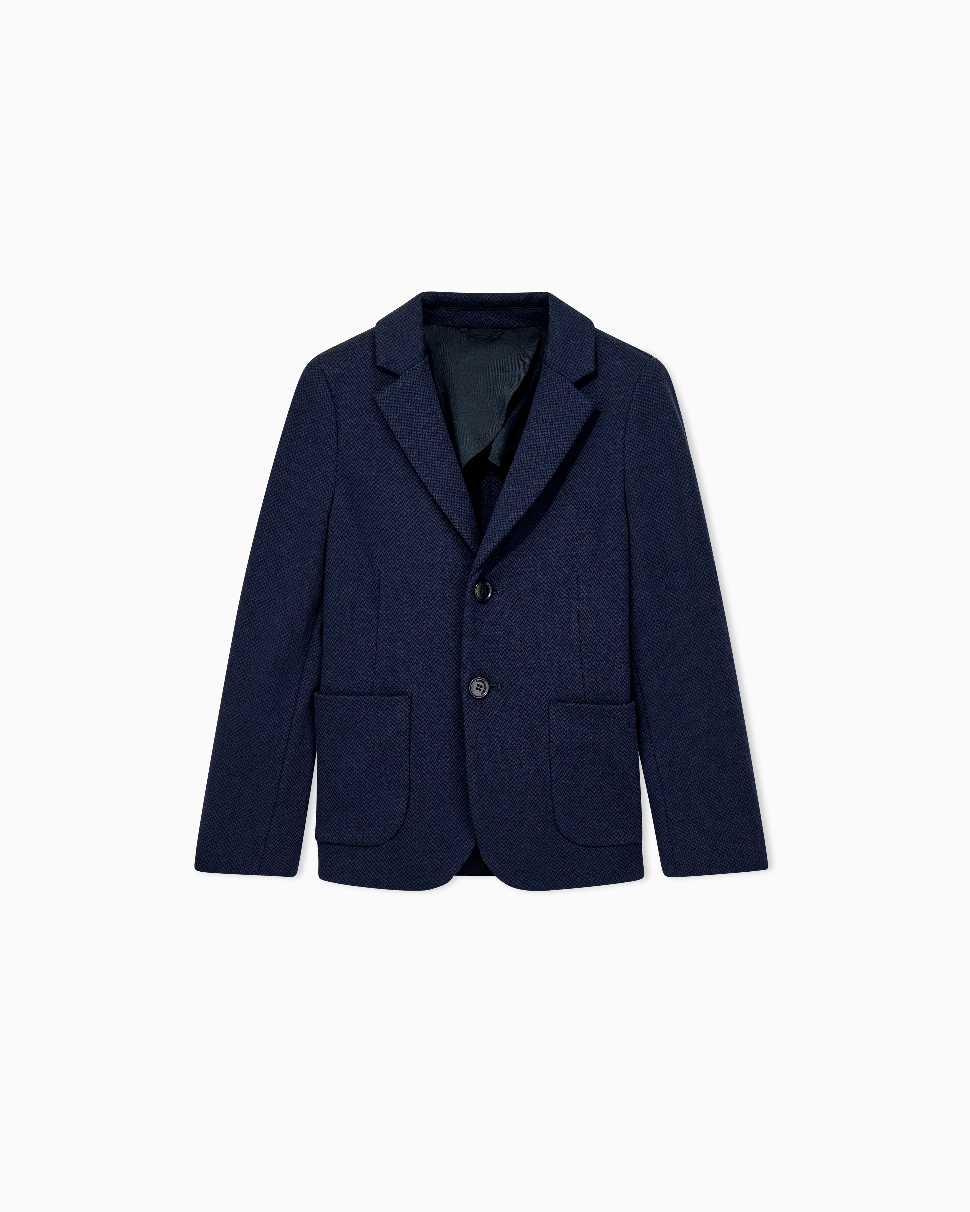 Emporio Armani Navy Blue Blazer With Micro-Pattern And Notched Lapels And Two Buttons