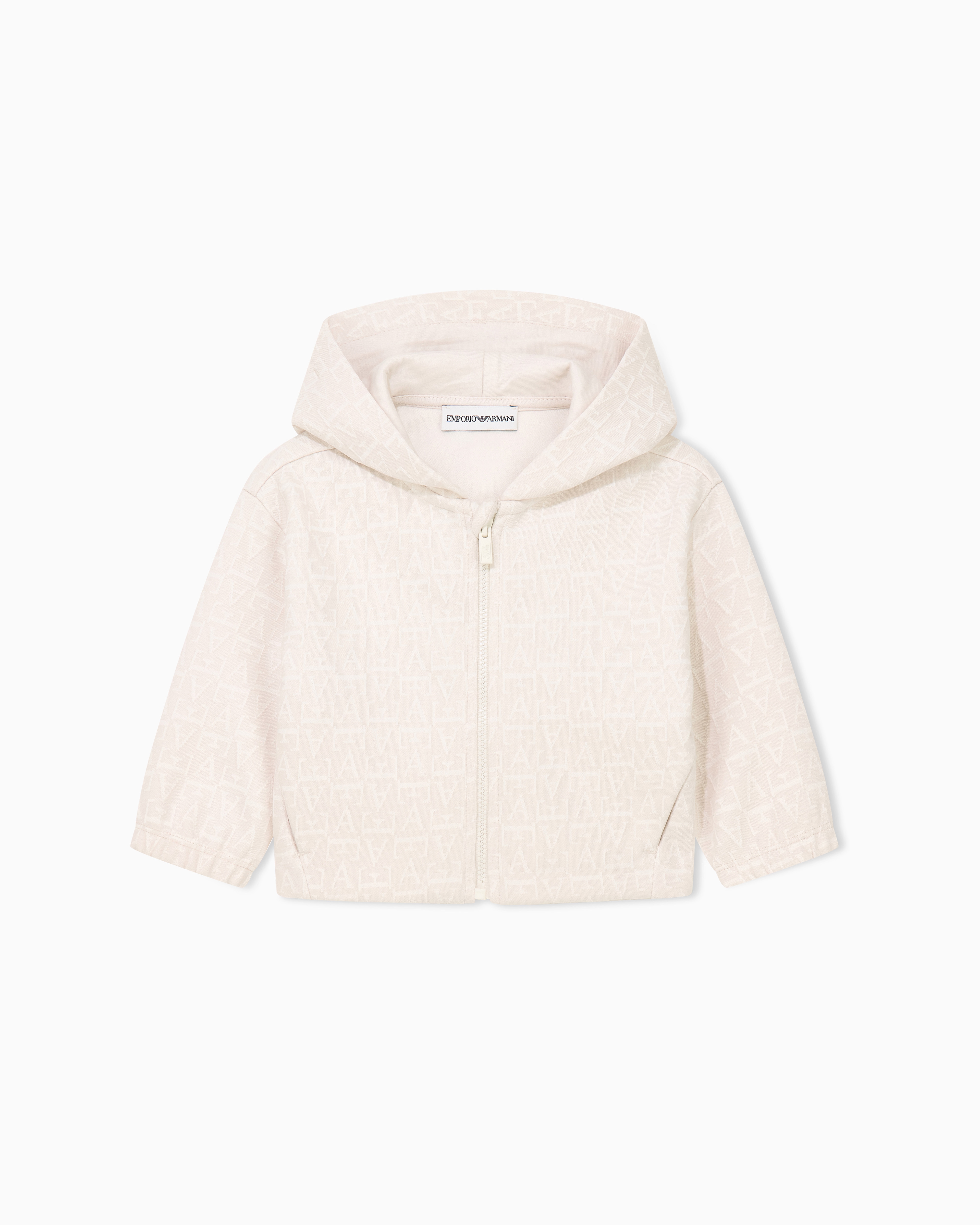 Emporio Armani Beige Hooded Tracksuit In Jacquard Double Jersey With A Monogram